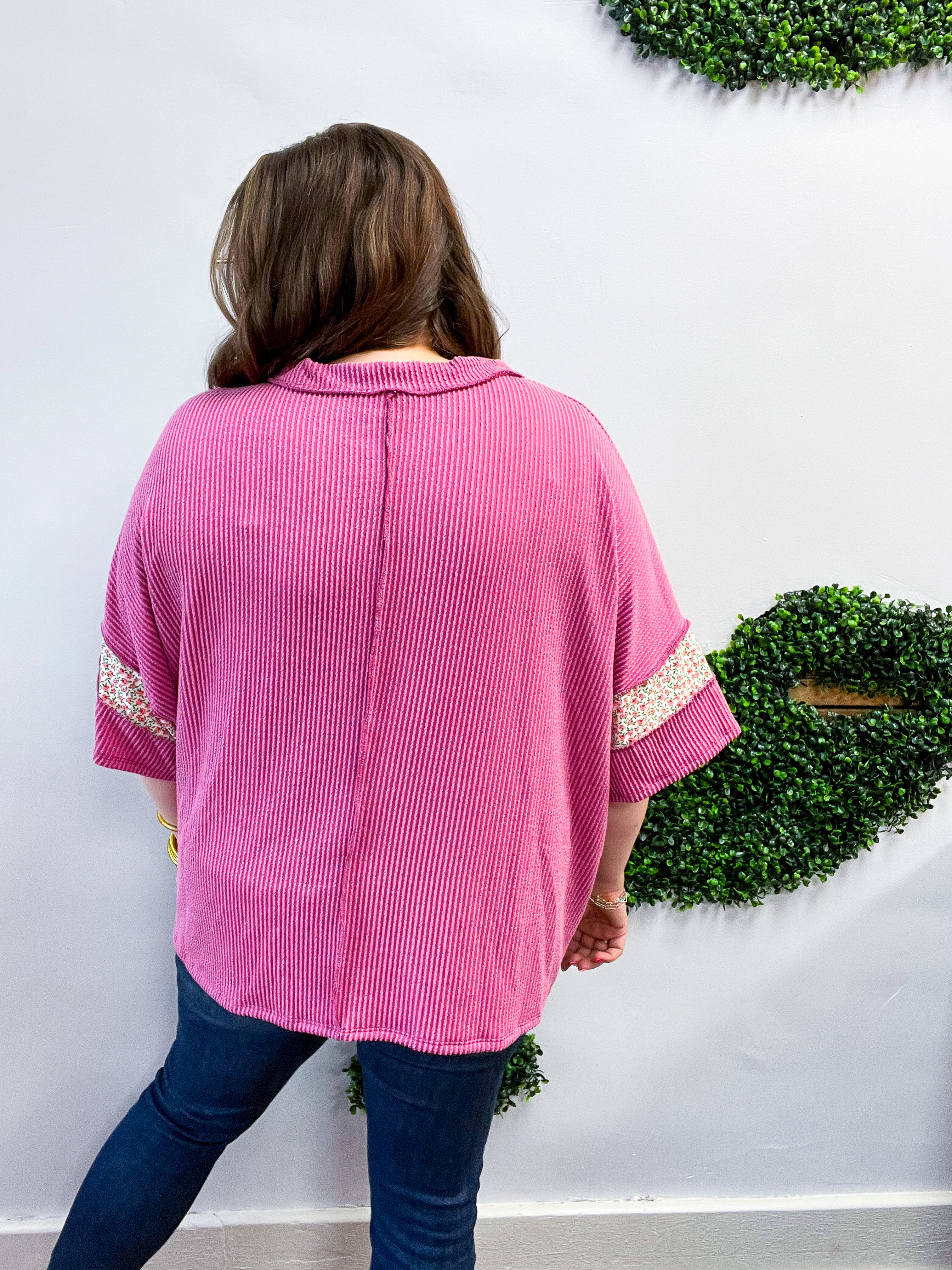 Between Seasons Wavy Rib Pullover Top in Fuchsia