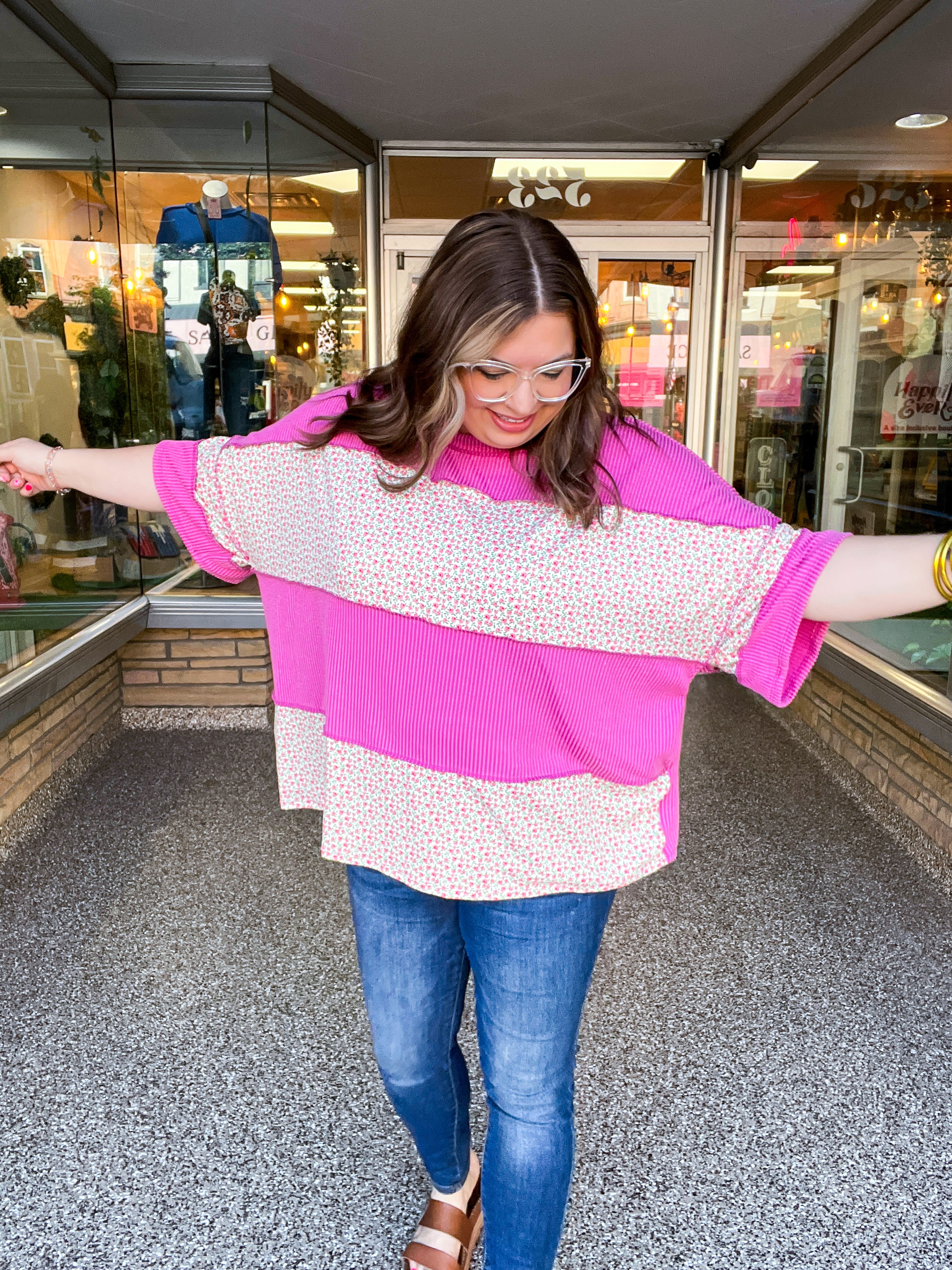 Between Seasons Wavy Rib Pullover Top in Fuchsia