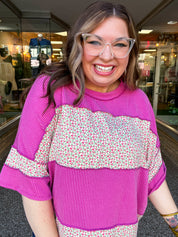 Between Seasons Wavy Rib Pullover Top in Fuchsia
