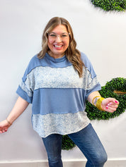 Between Seasons Wavy Rib Pullover Top in Denim Blue