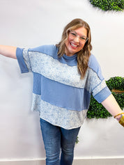 Between Seasons Wavy Rib Pullover Top in Denim Blue