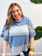 Between Seasons Wavy Rib Pullover Top in Denim Blue