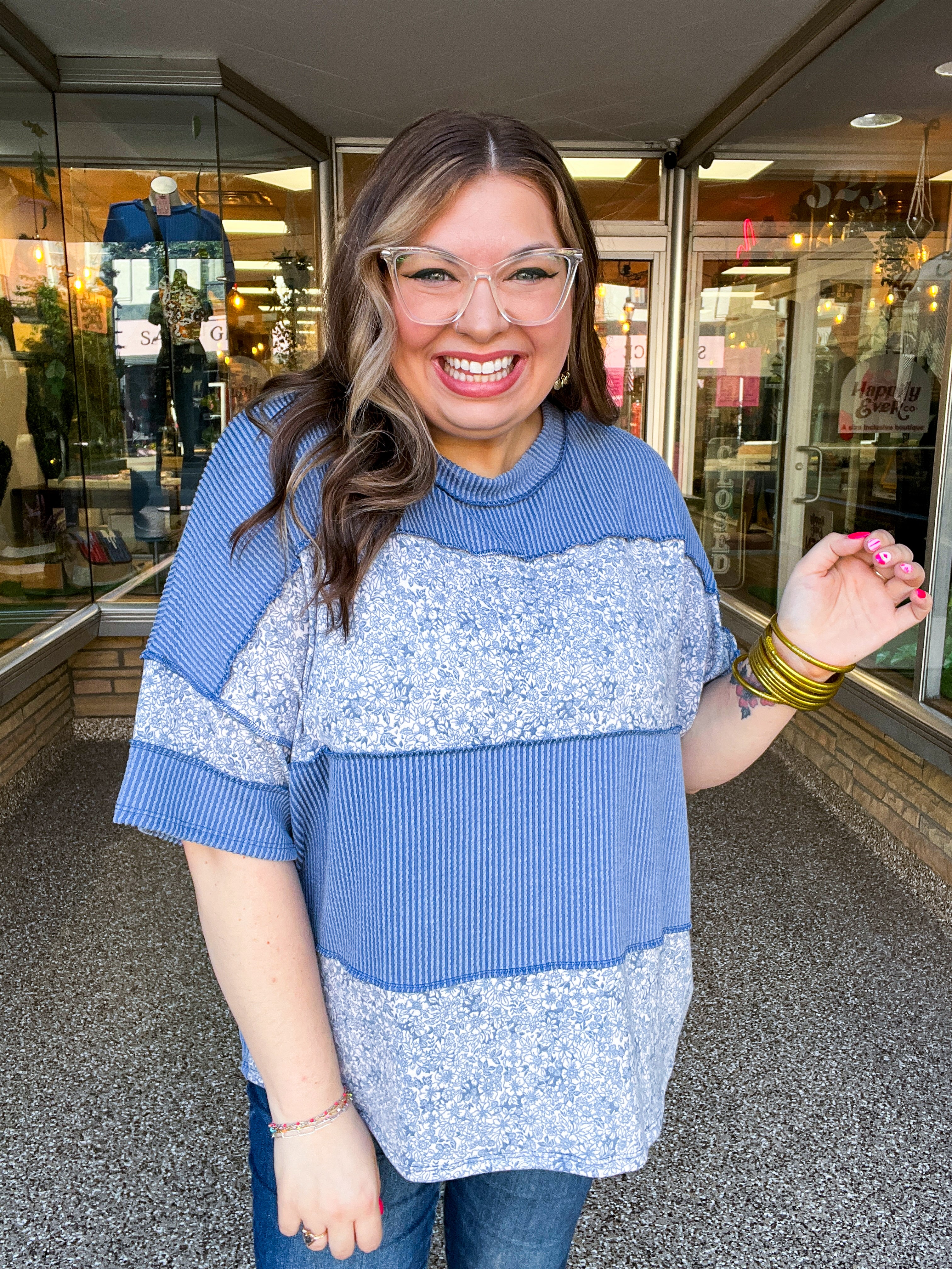 Between Seasons Wavy Rib Pullover Top in Denim Blue