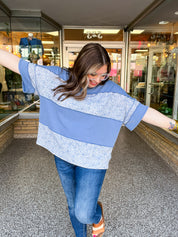Between Seasons Wavy Rib Pullover Top in Denim Blue