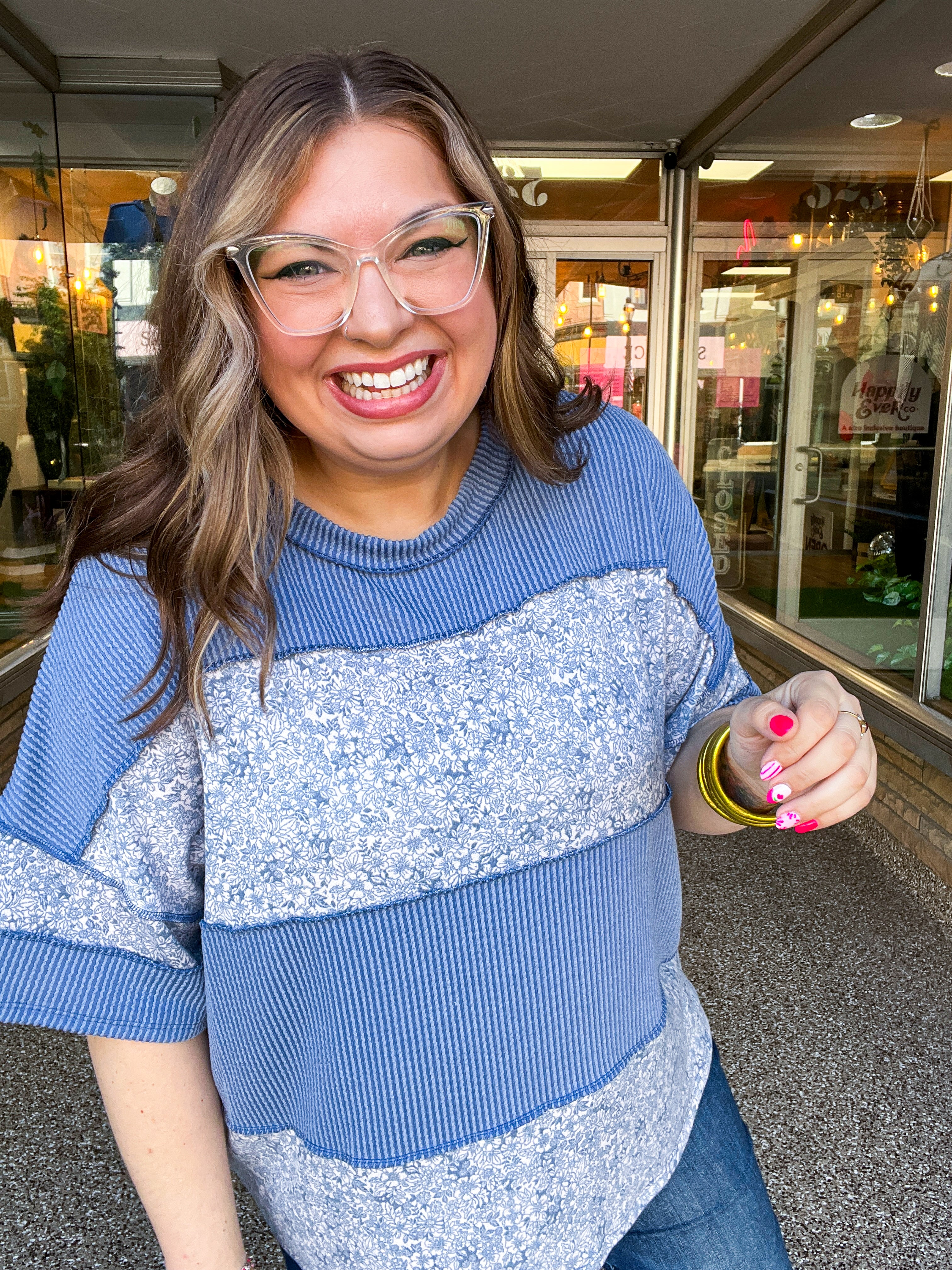 Between Seasons Wavy Rib Pullover Top in Denim Blue