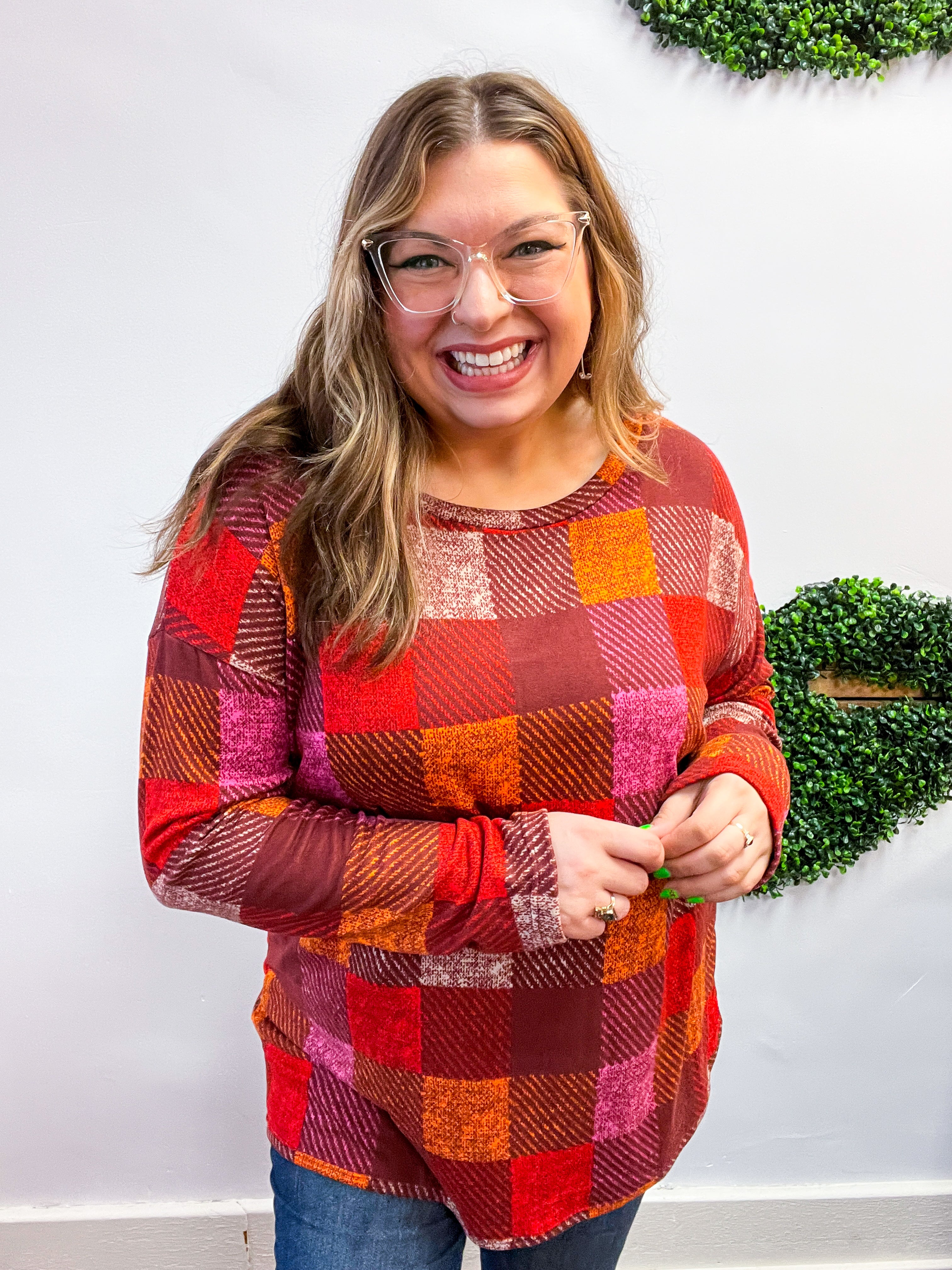 Cocoa Berry Plaid Top
