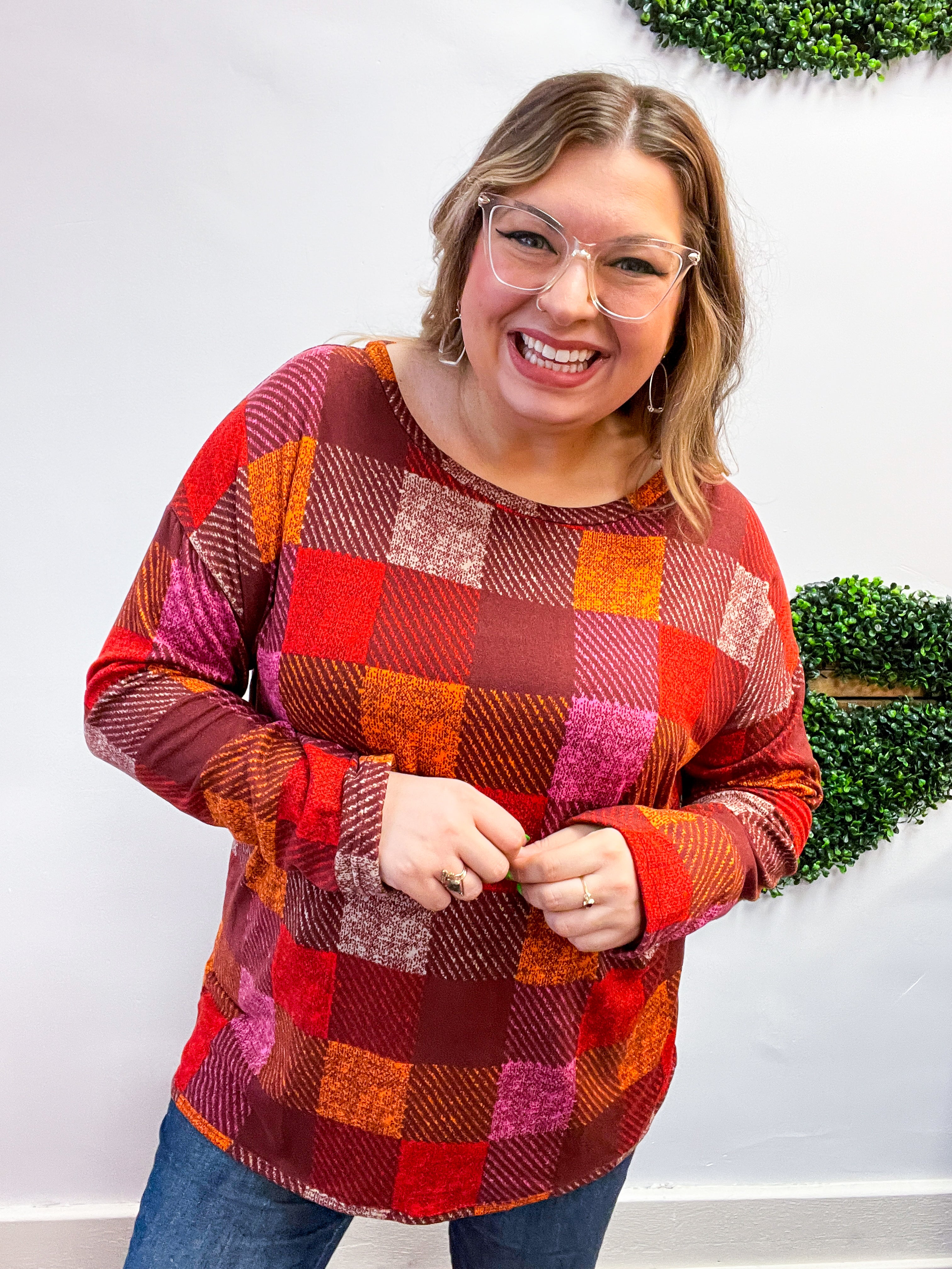 Cocoa Berry Plaid Top