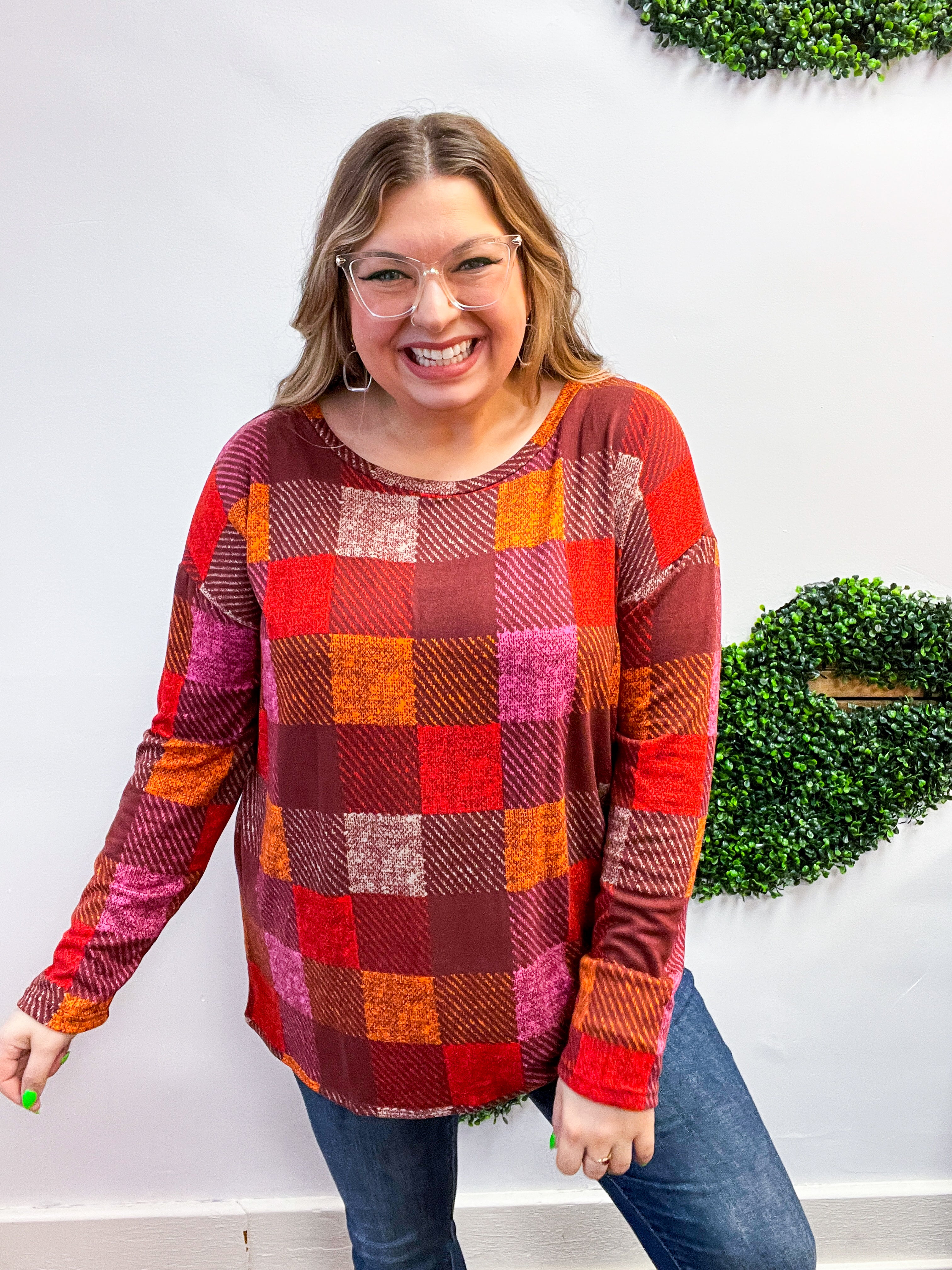 Cocoa Berry Plaid Top