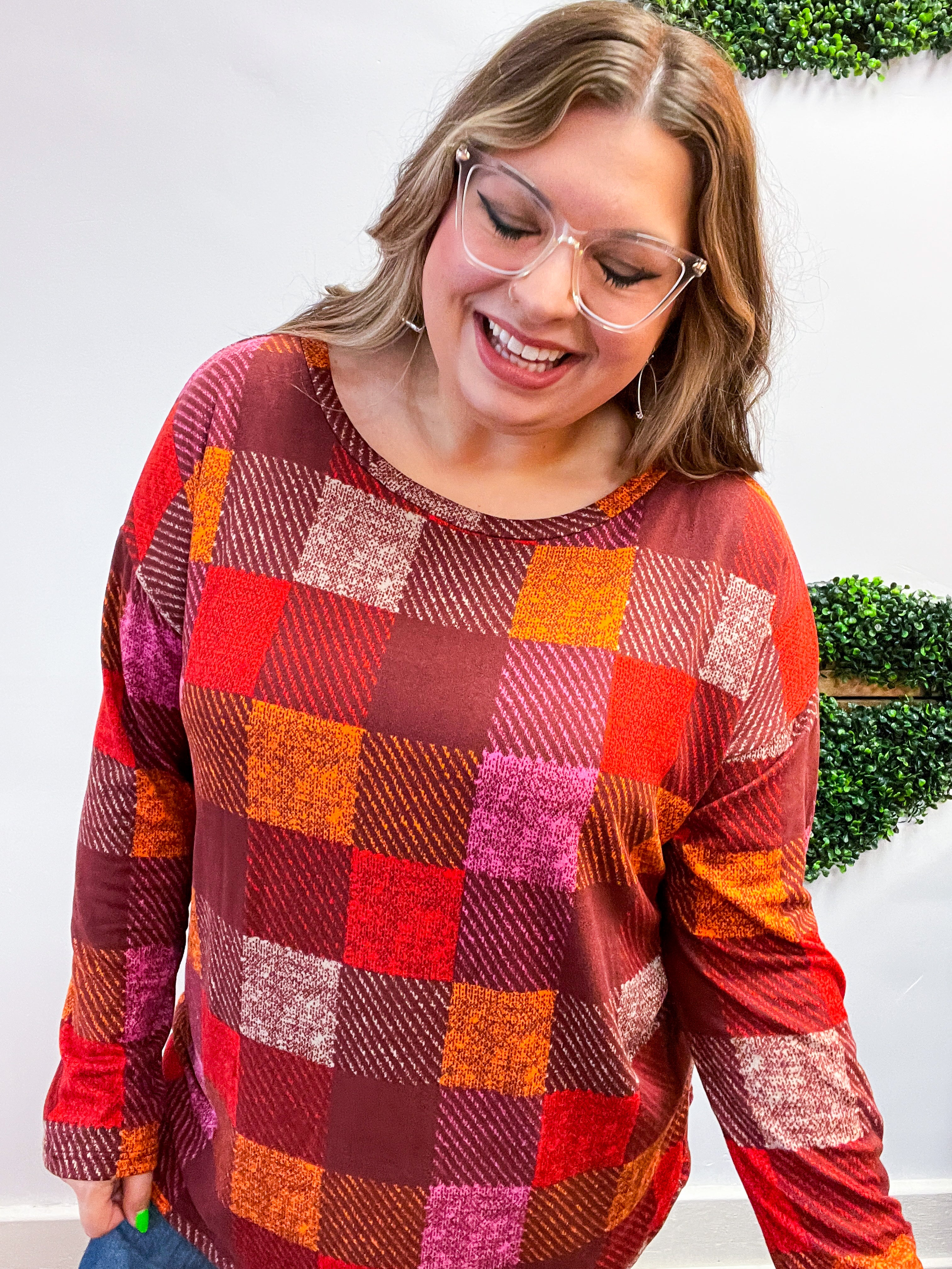 Cocoa Berry Plaid Top