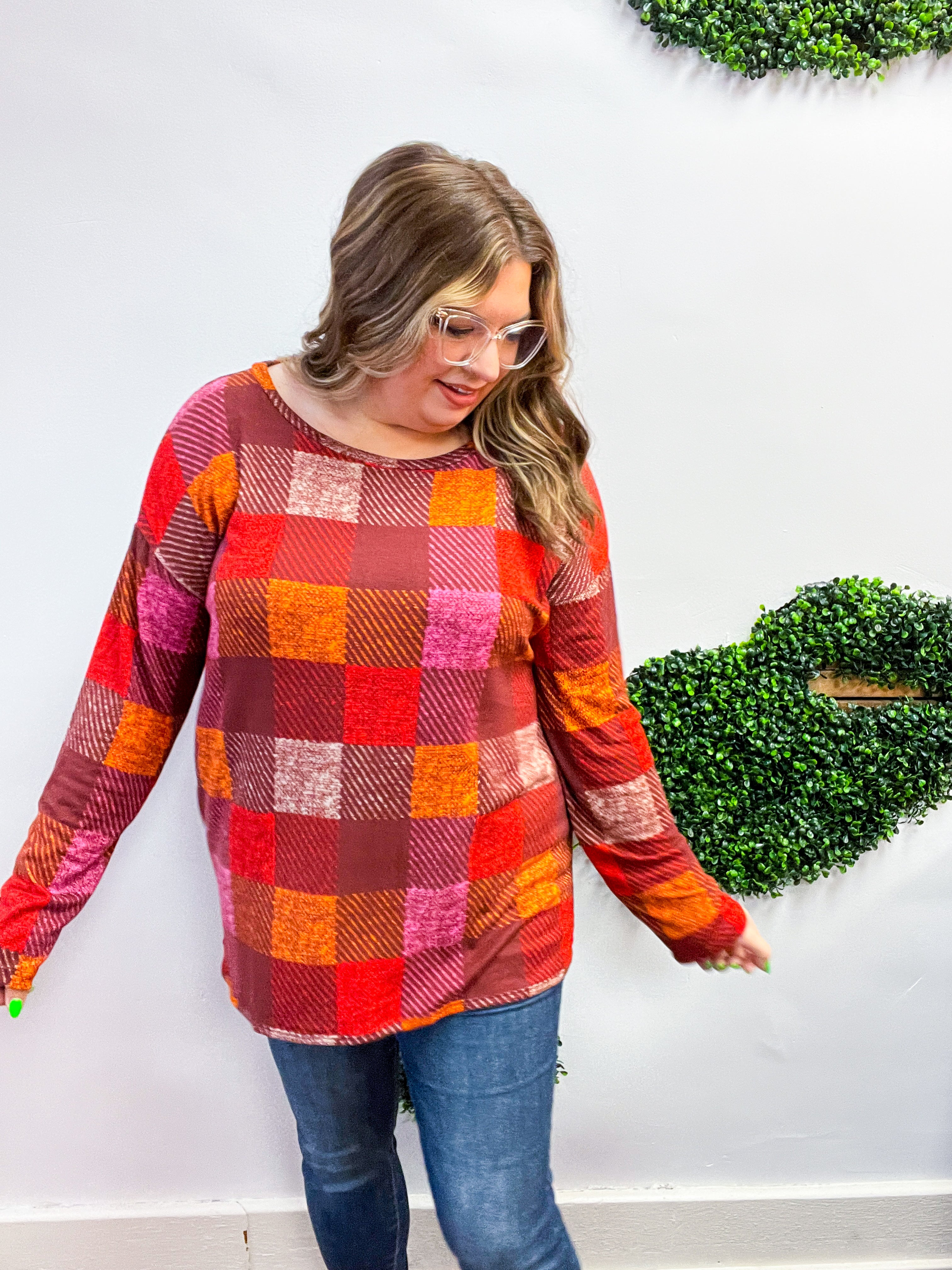 Cocoa Berry Plaid Top