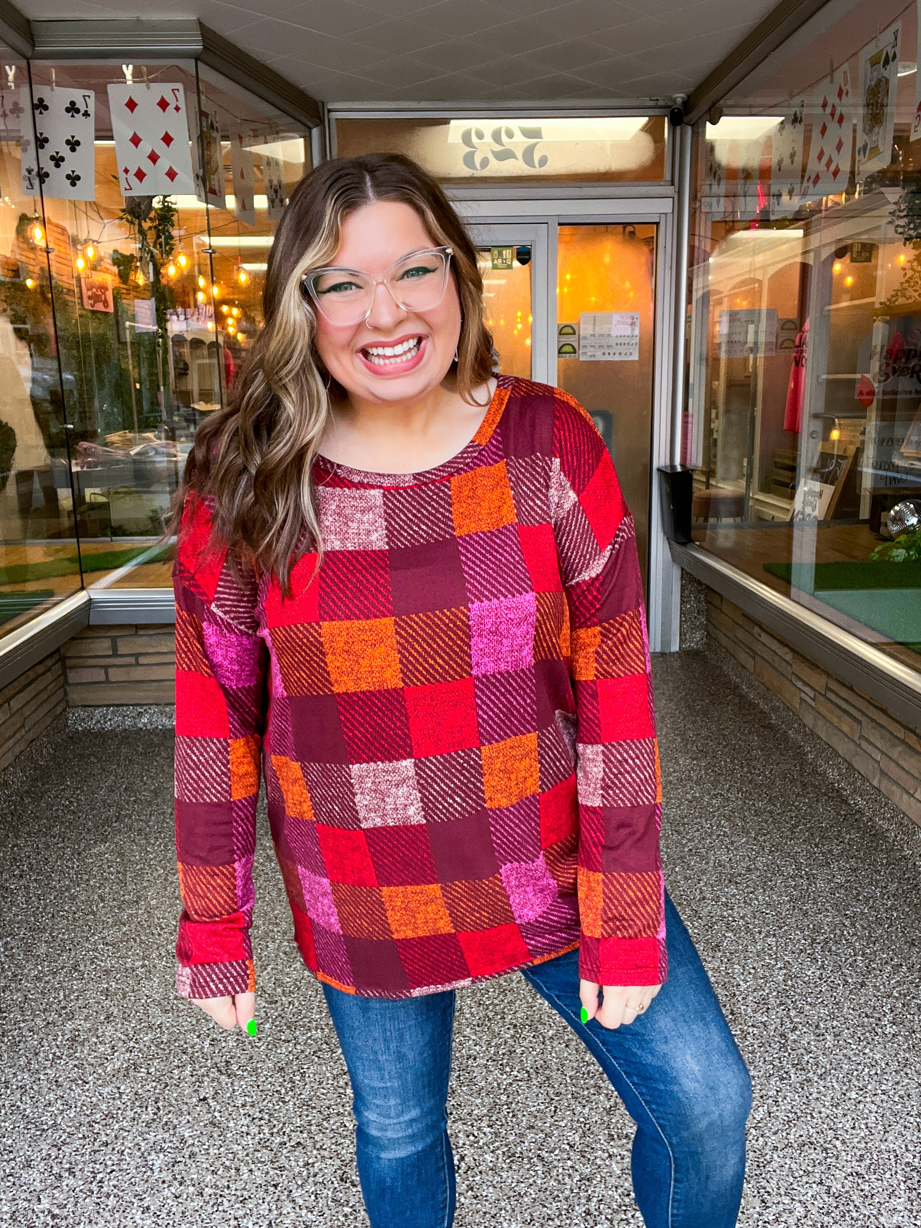 Cocoa Berry Plaid Top