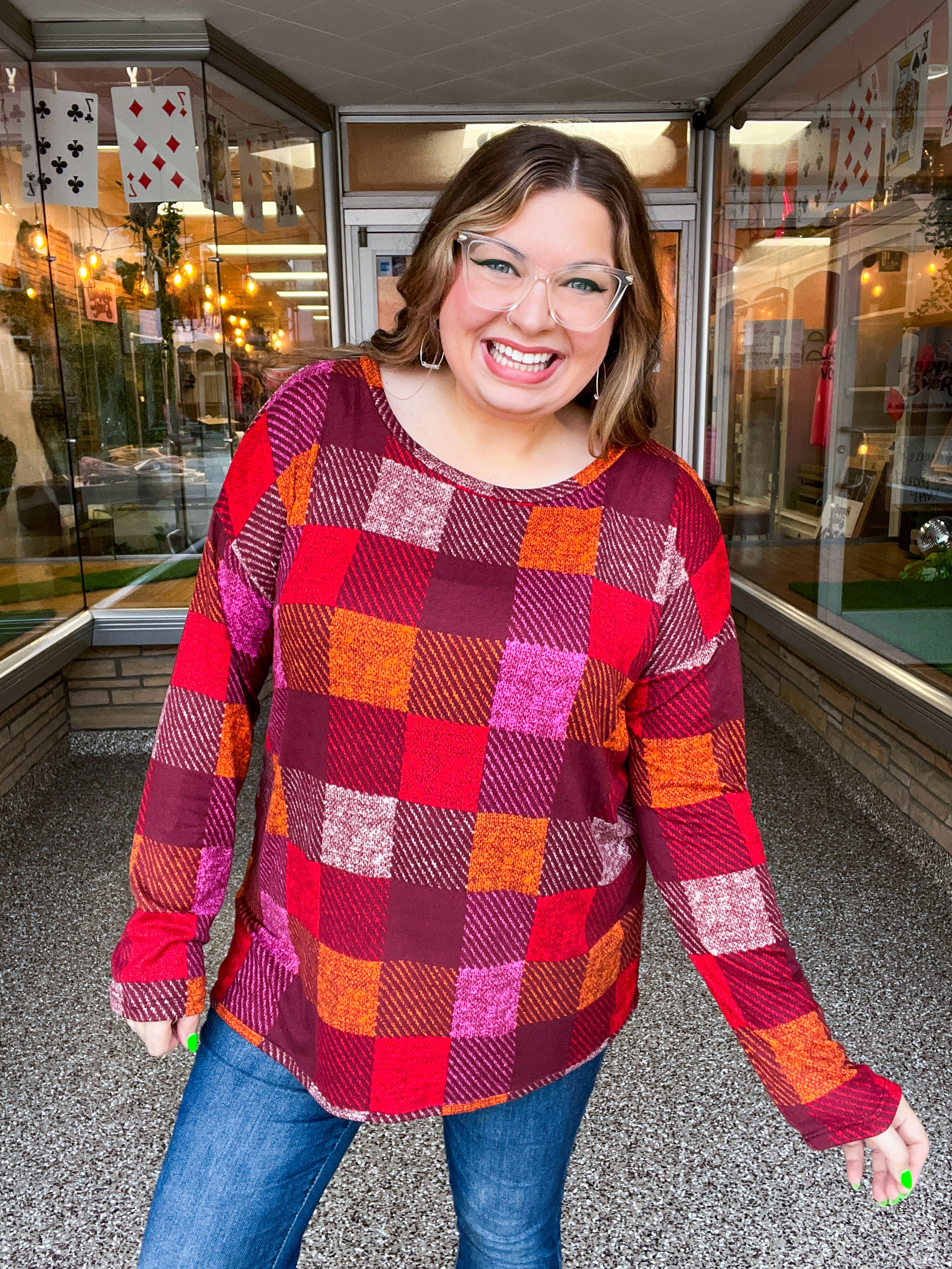 Cocoa Berry Plaid Top