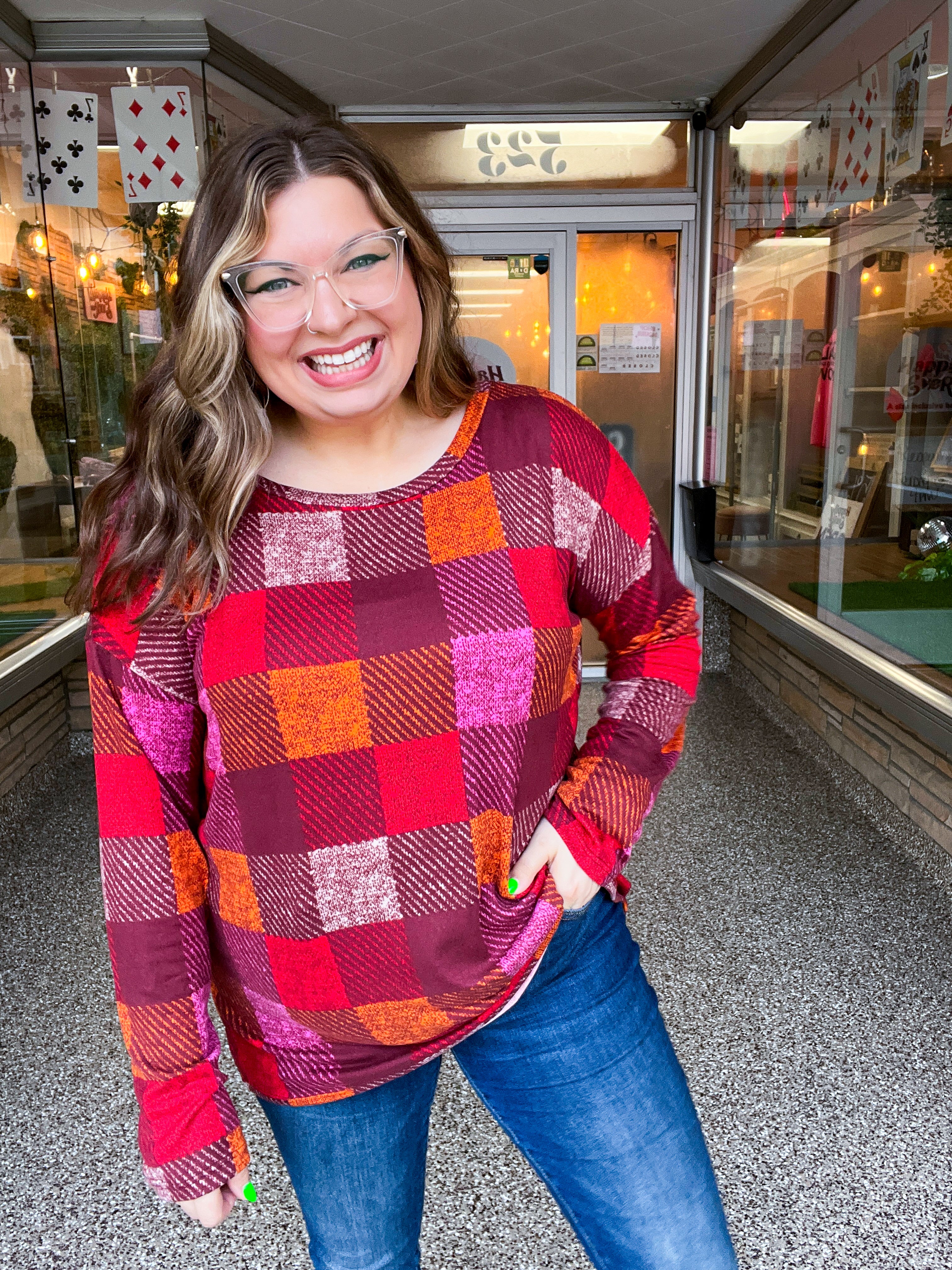 Cocoa Berry Plaid Top