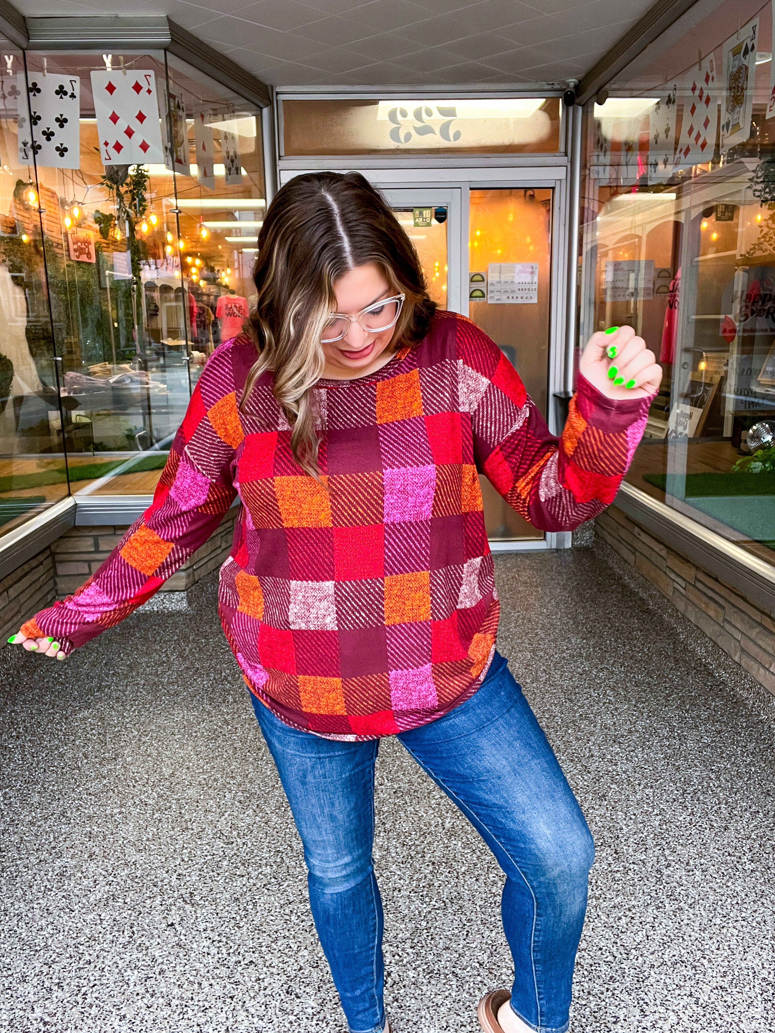Cocoa Berry Plaid Top