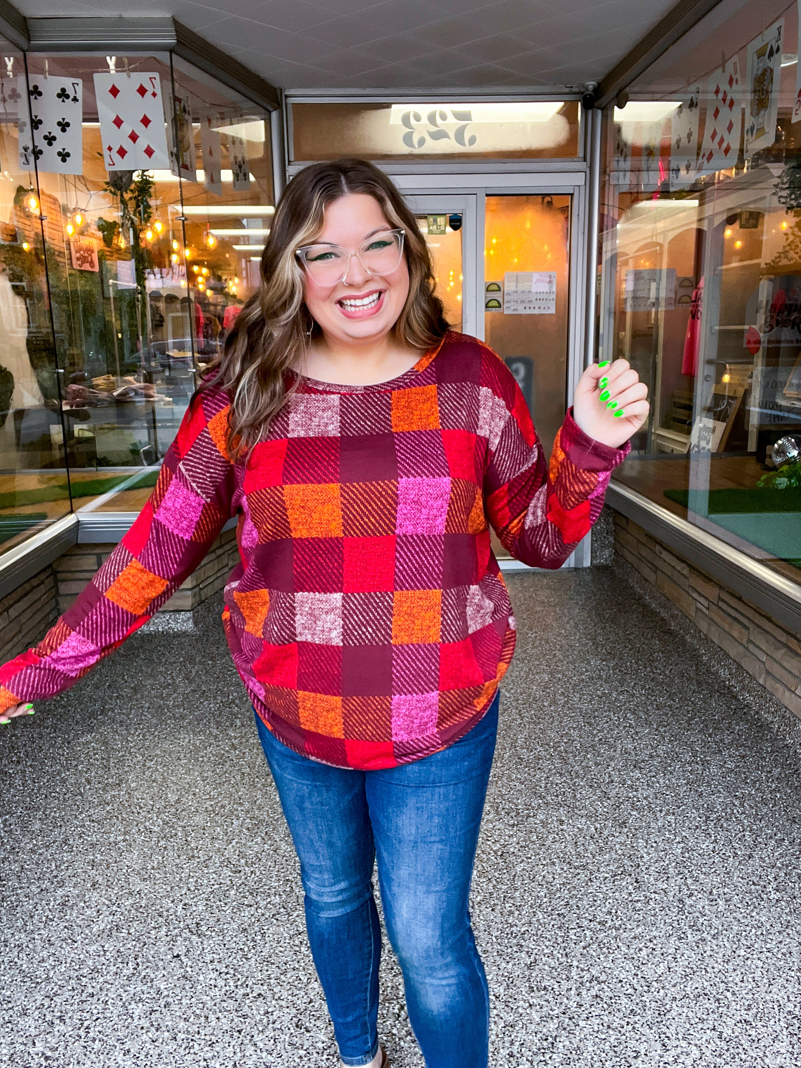 Cocoa Berry Plaid Top