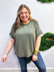 The Textured Take Raised Rib Short Sleeve Top in Olive
