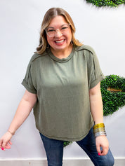 The Textured Take Raised Rib Short Sleeve Top in Olive