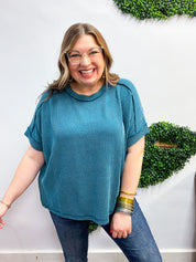 The Textured Take Raised Rib Short Sleeve Top in Teal