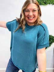The Textured Take Raised Rib Short Sleeve Top in Teal