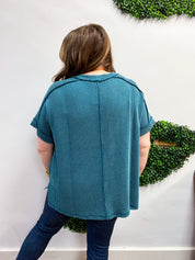 The Textured Take Raised Rib Short Sleeve Top in Teal