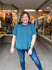 The Textured Take Raised Rib Short Sleeve Top in Teal