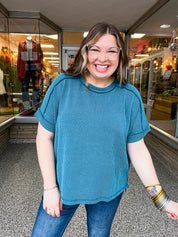 The Textured Take Raised Rib Short Sleeve Top in Teal