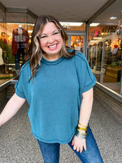 The Textured Take Raised Rib Short Sleeve Top in Teal
