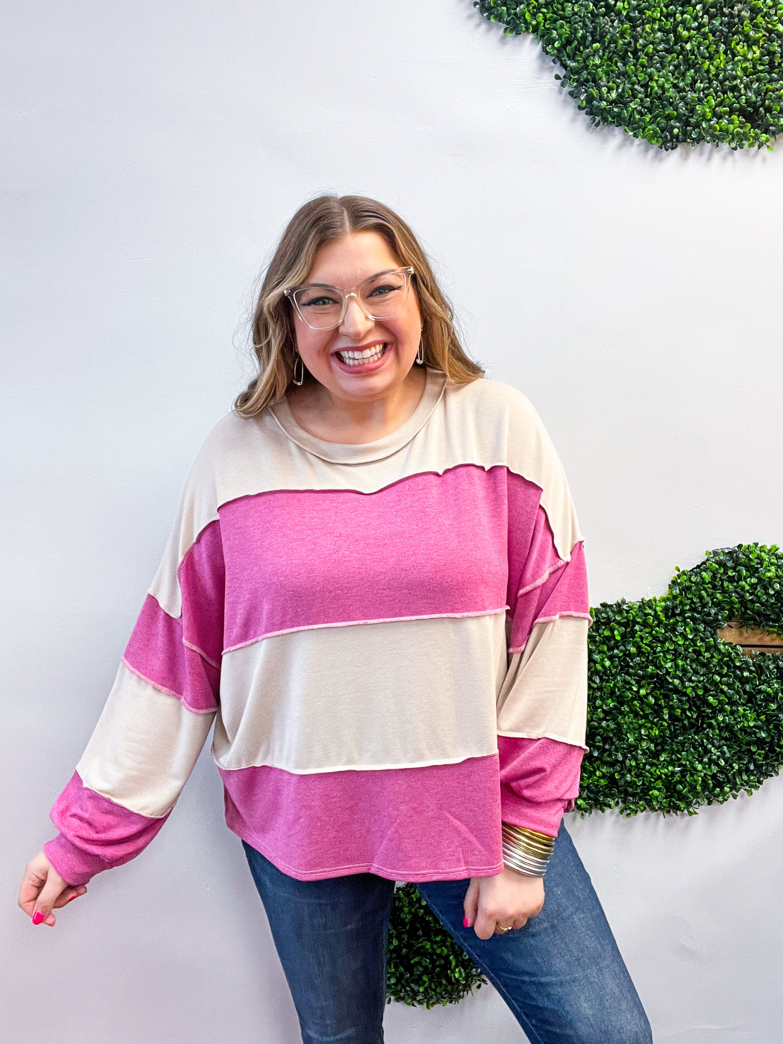 Sweet & Simple Stripes Pullover in Magenta