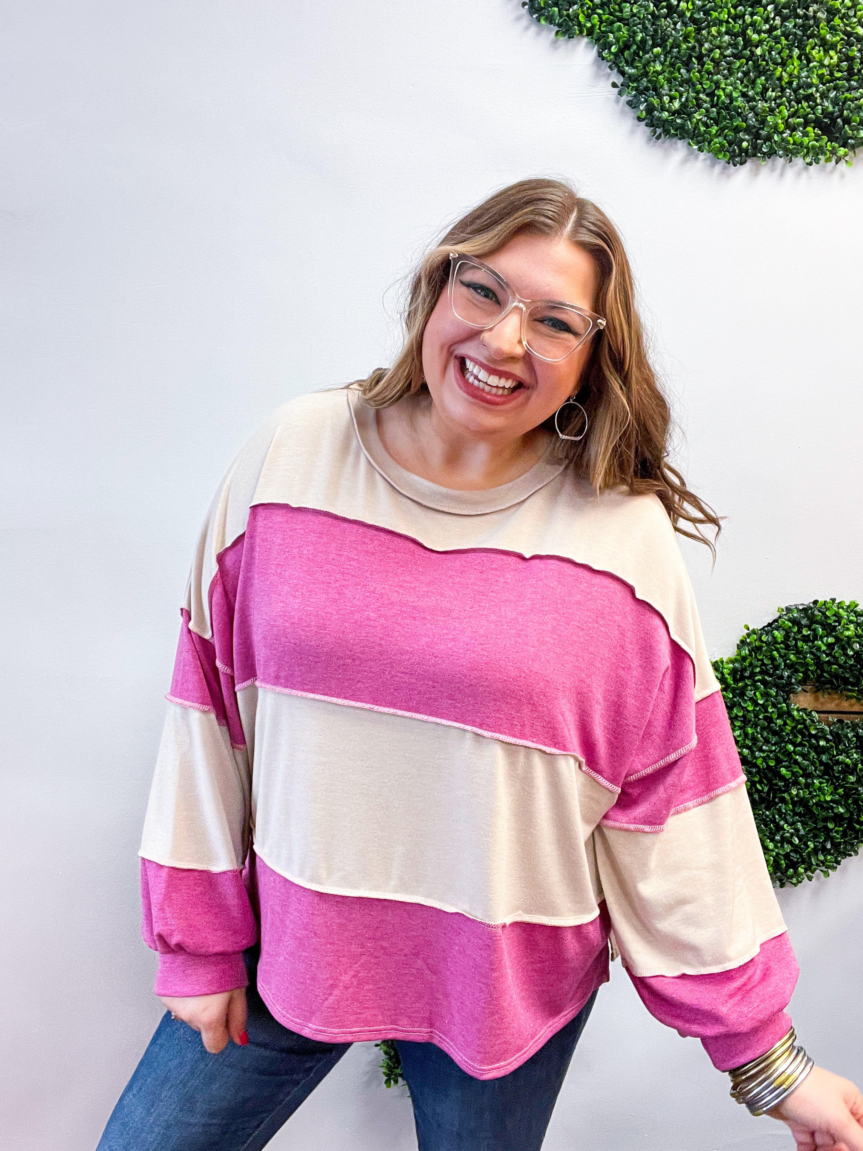 Sweet & Simple Stripes Pullover in Magenta