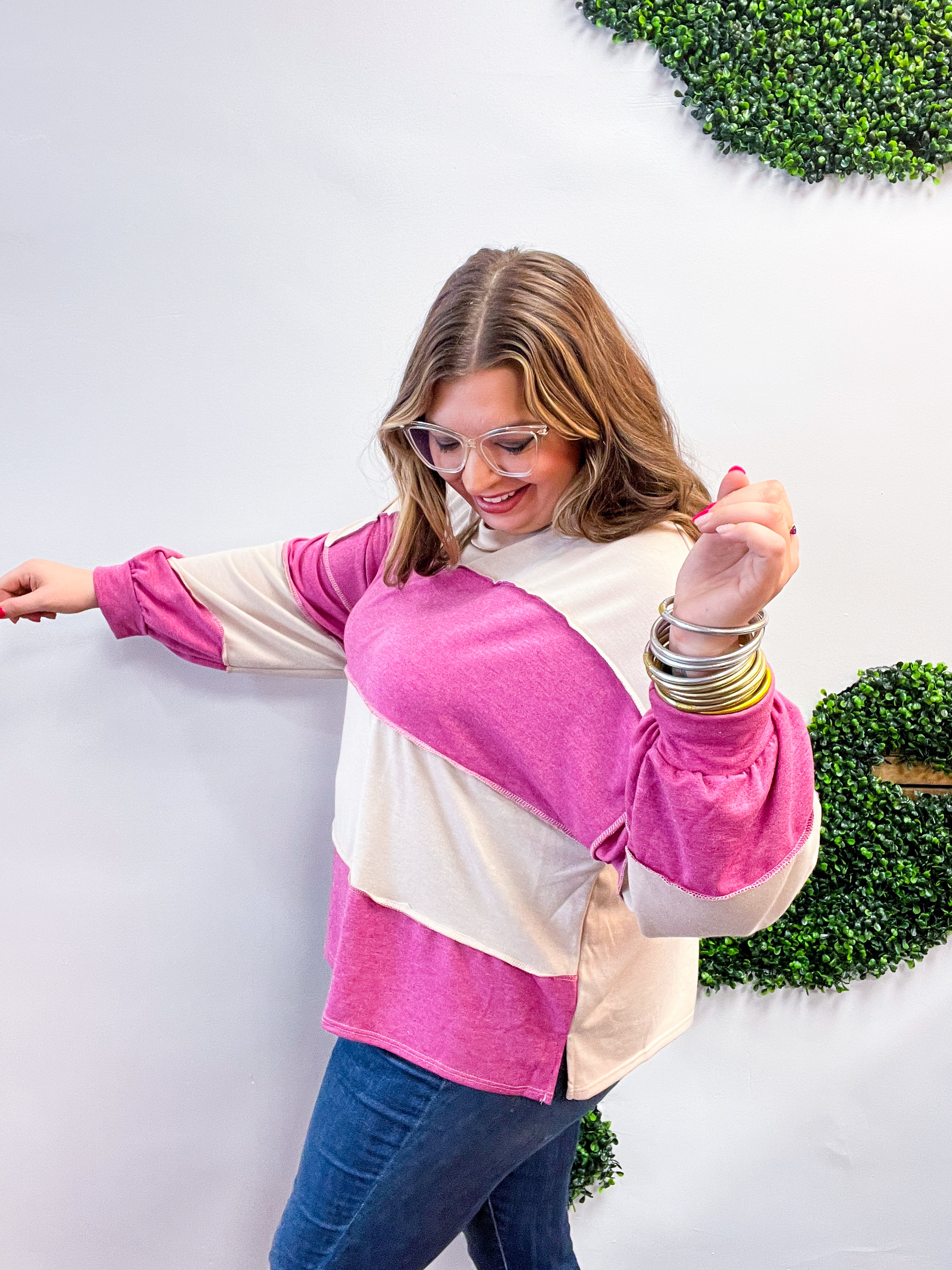 Sweet & Simple Stripes Pullover in Magenta
