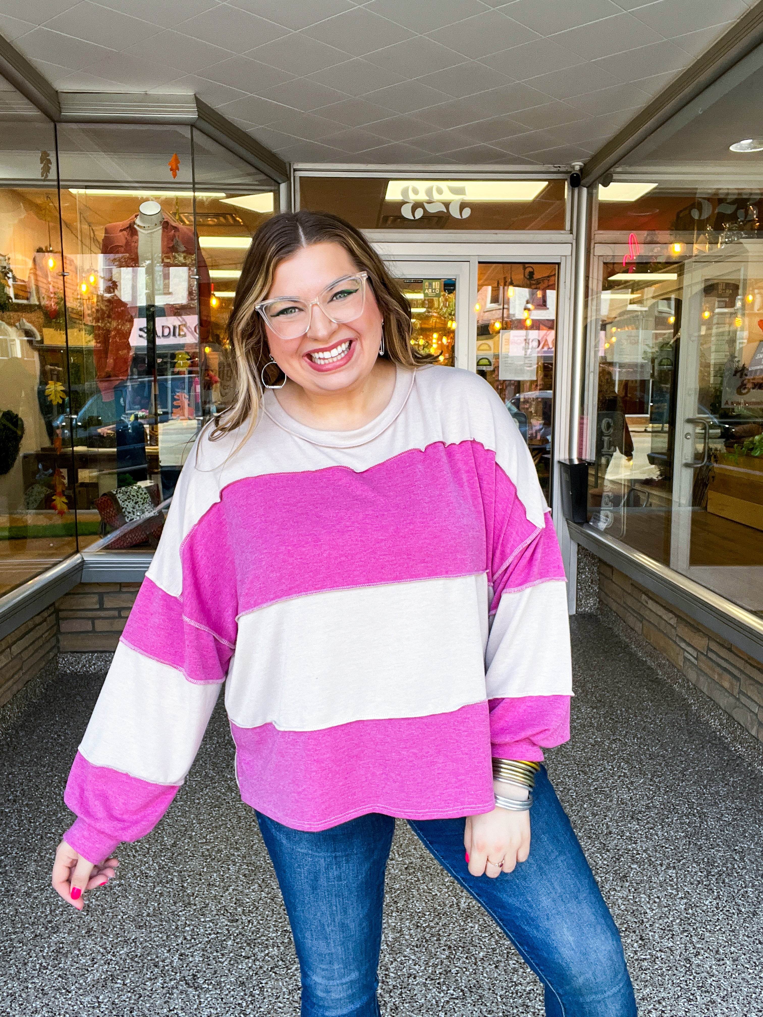Sweet & Simple Stripes Pullover in Magenta