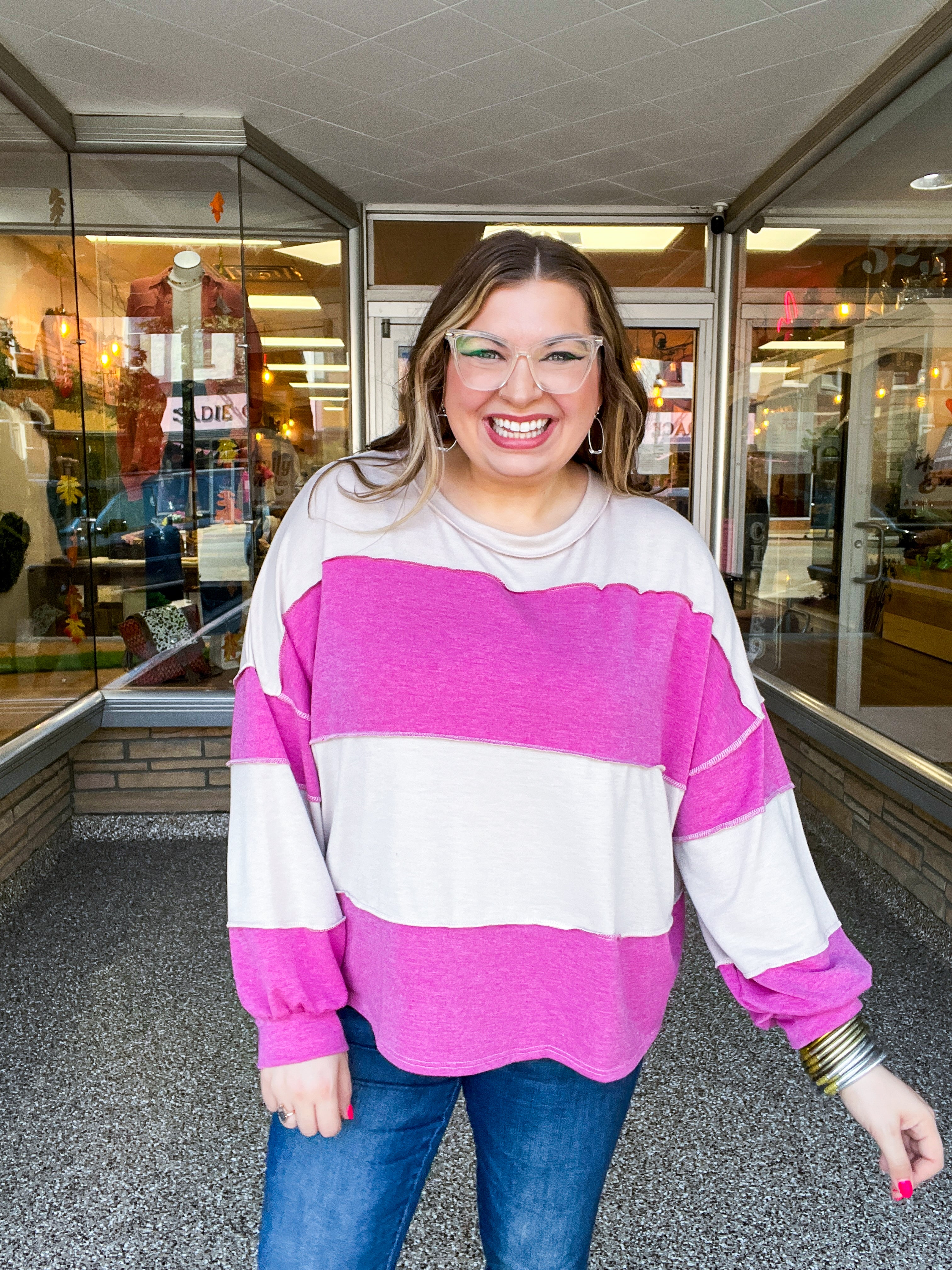Sweet & Simple Stripes Pullover in Magenta