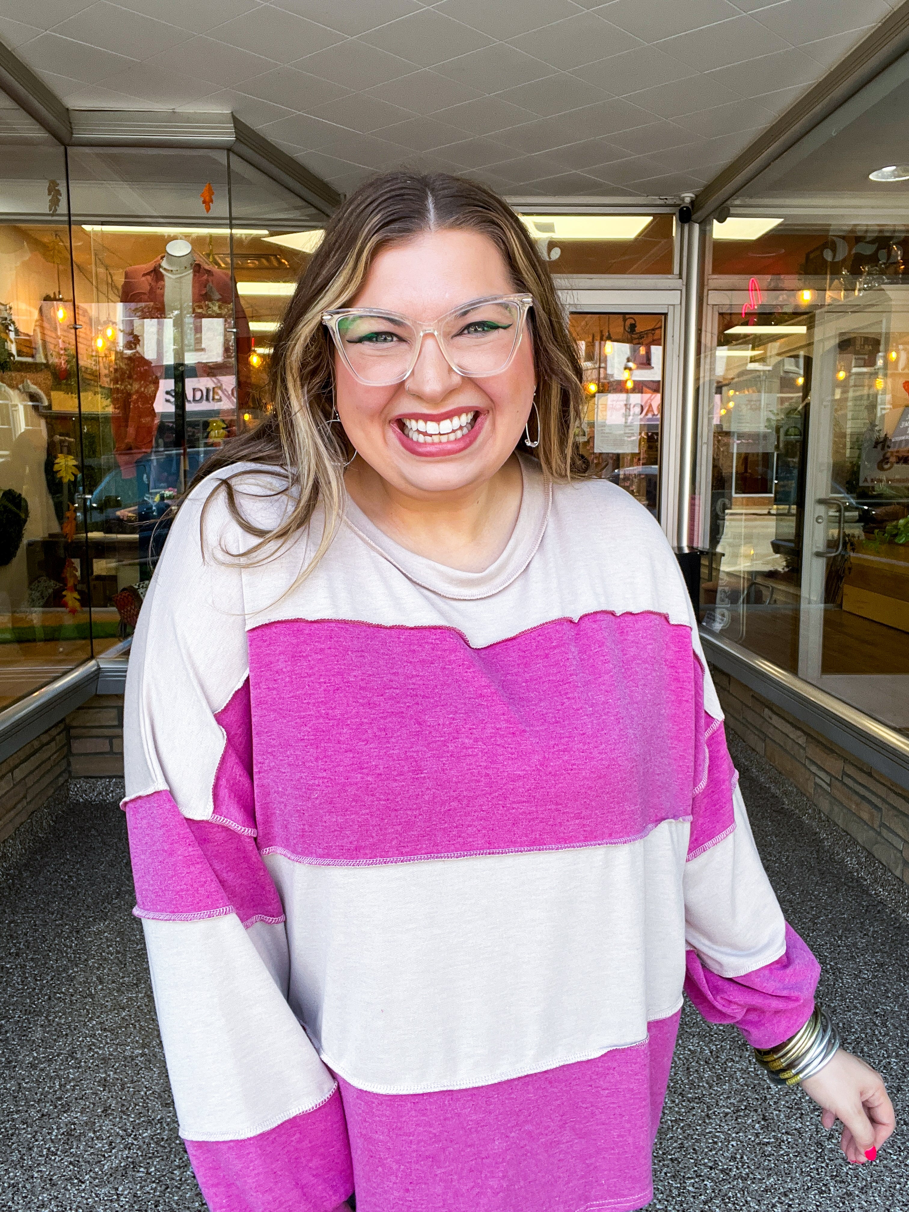 Sweet & Simple Stripes Pullover in Magenta