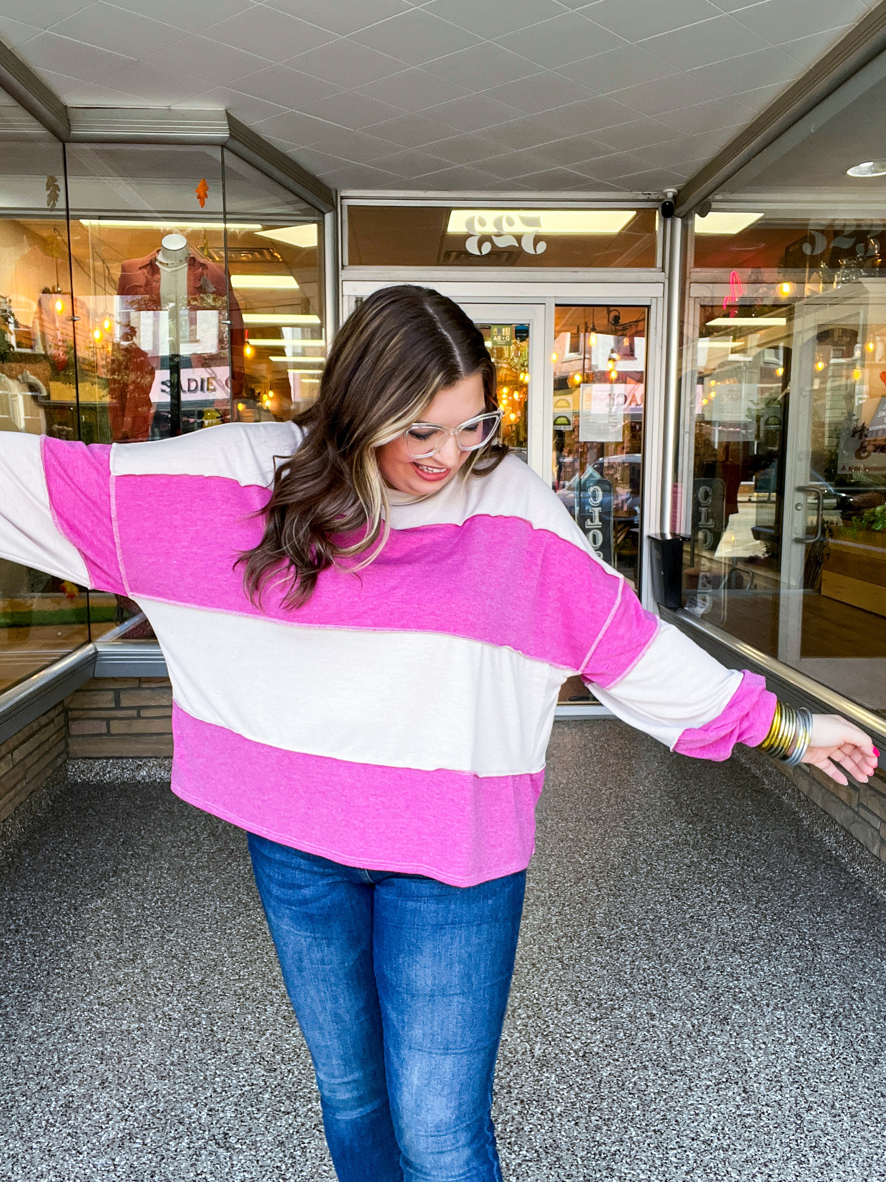 Sweet & Simple Stripes Pullover in Magenta