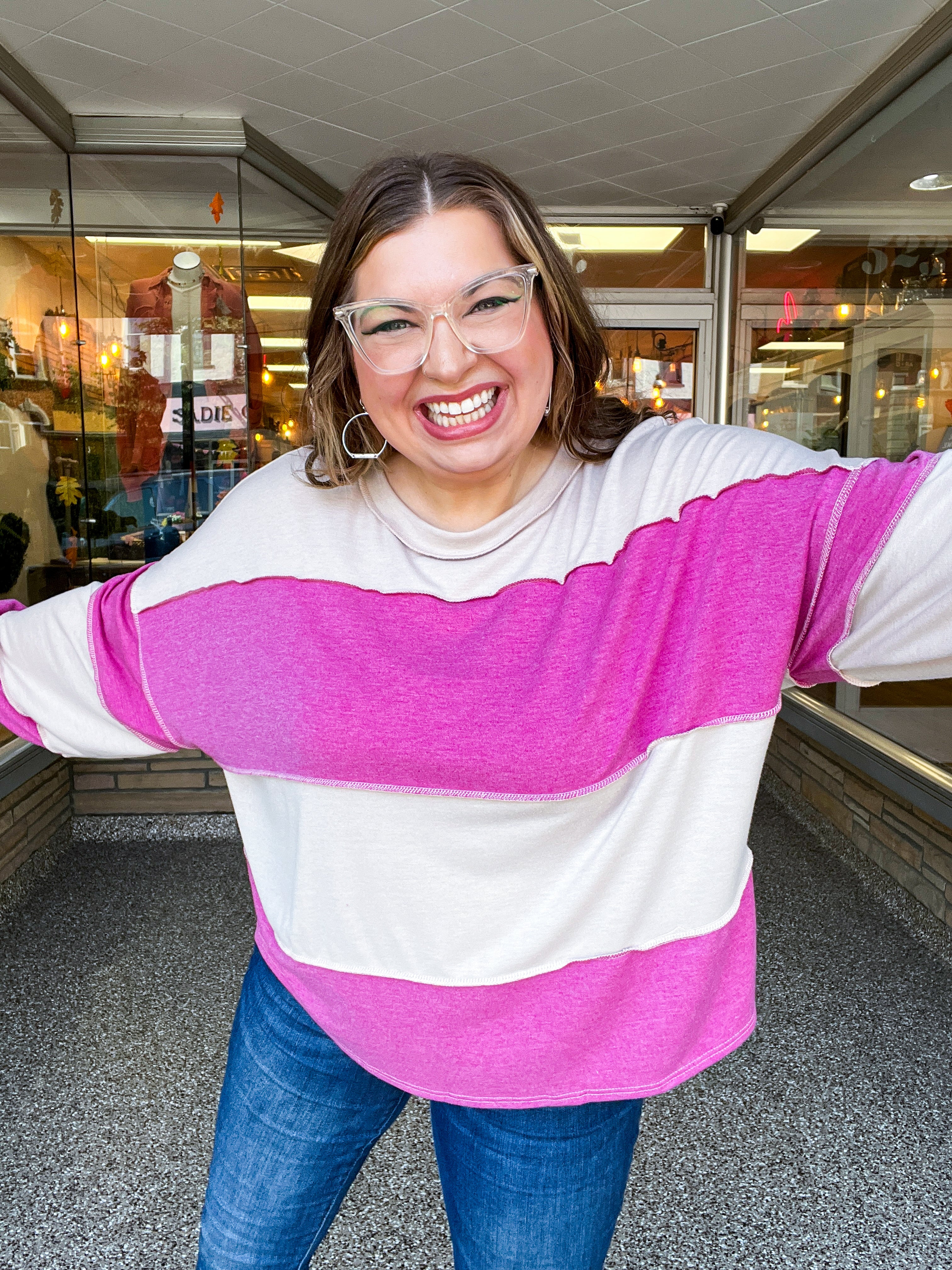 Sweet & Simple Stripes Pullover in Magenta