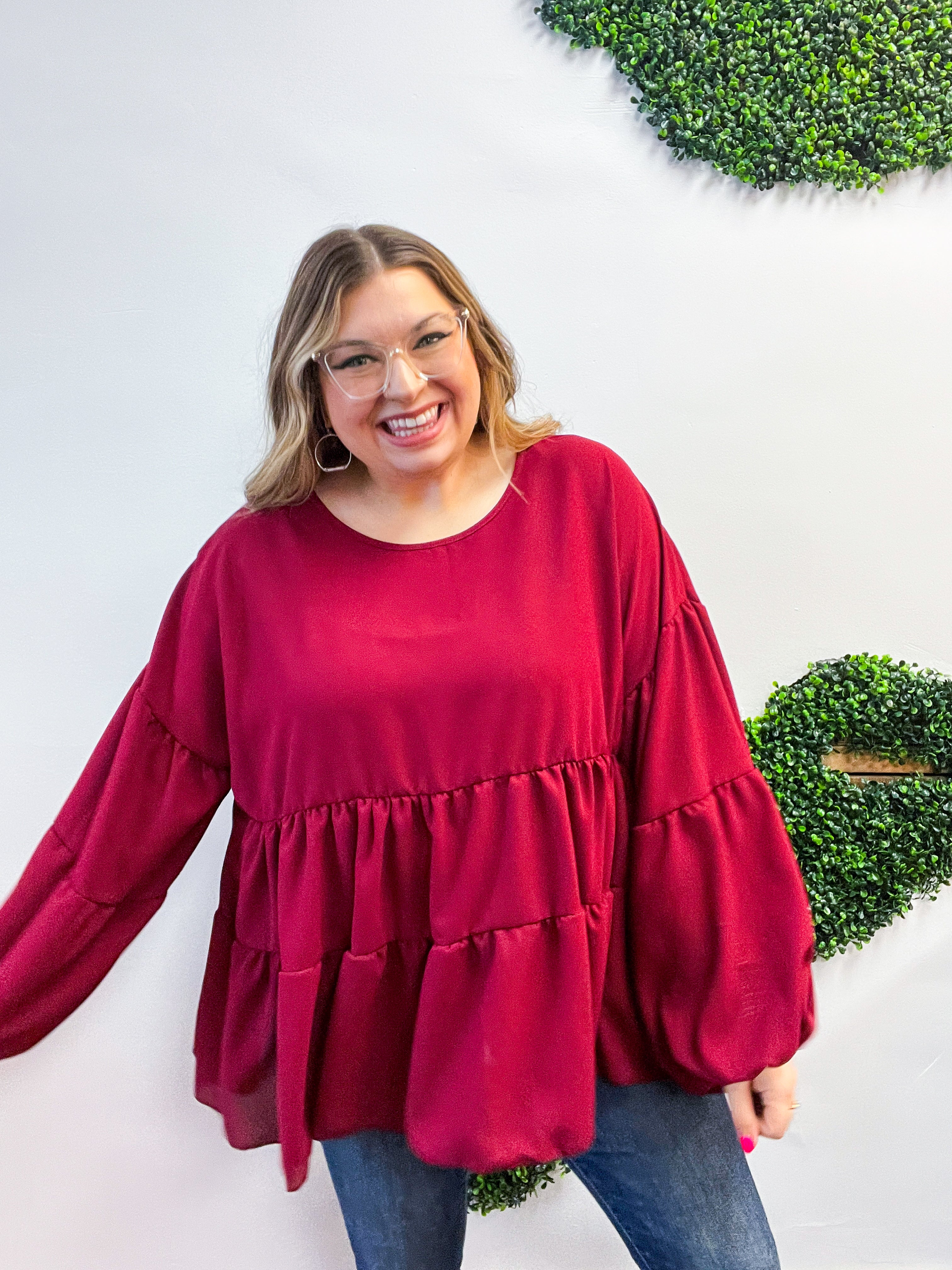 Autumn Breeze Tiered Top in Wine