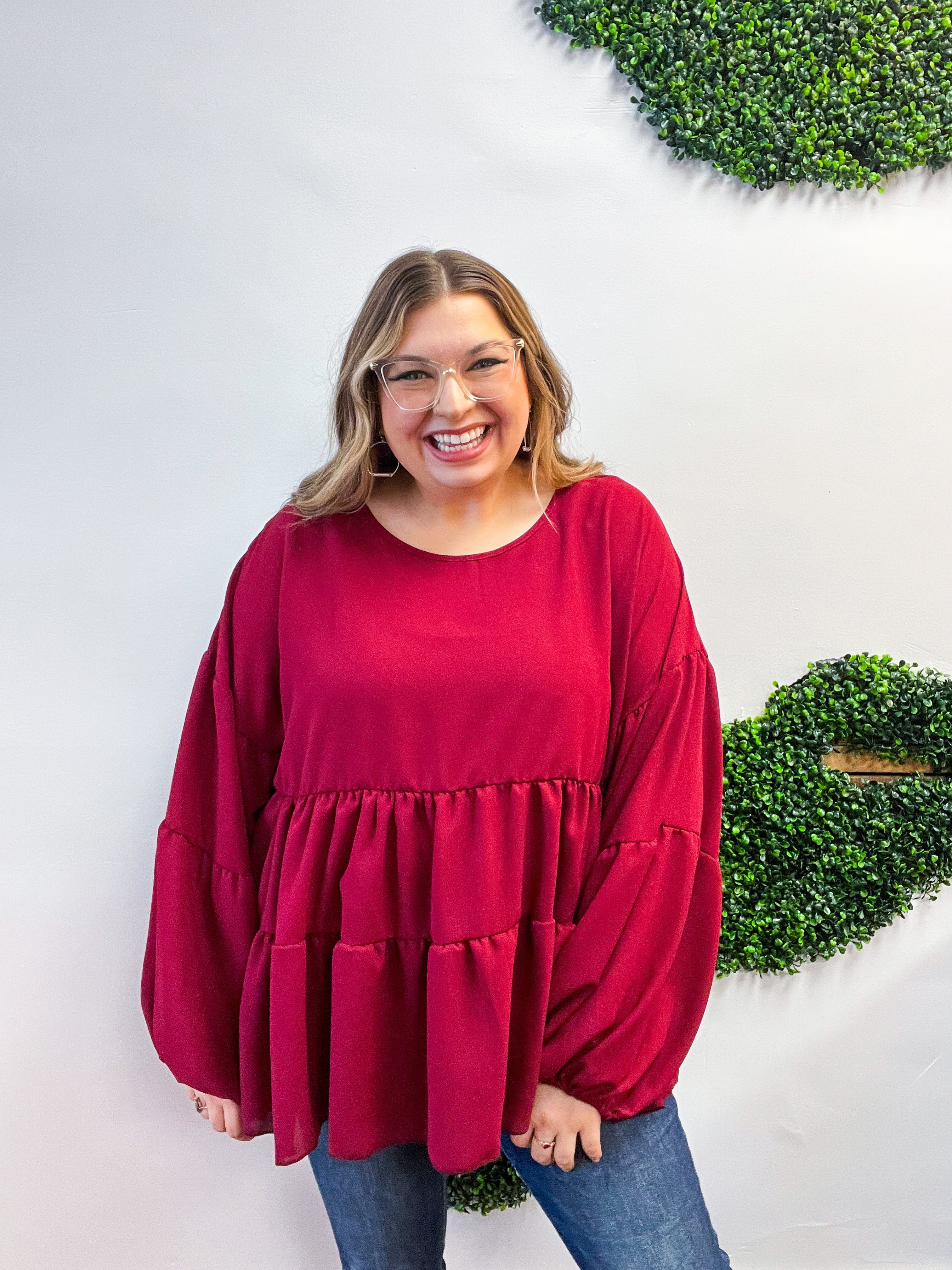 Autumn Breeze Tiered Top in Wine