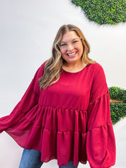 Autumn Breeze Tiered Top in Wine