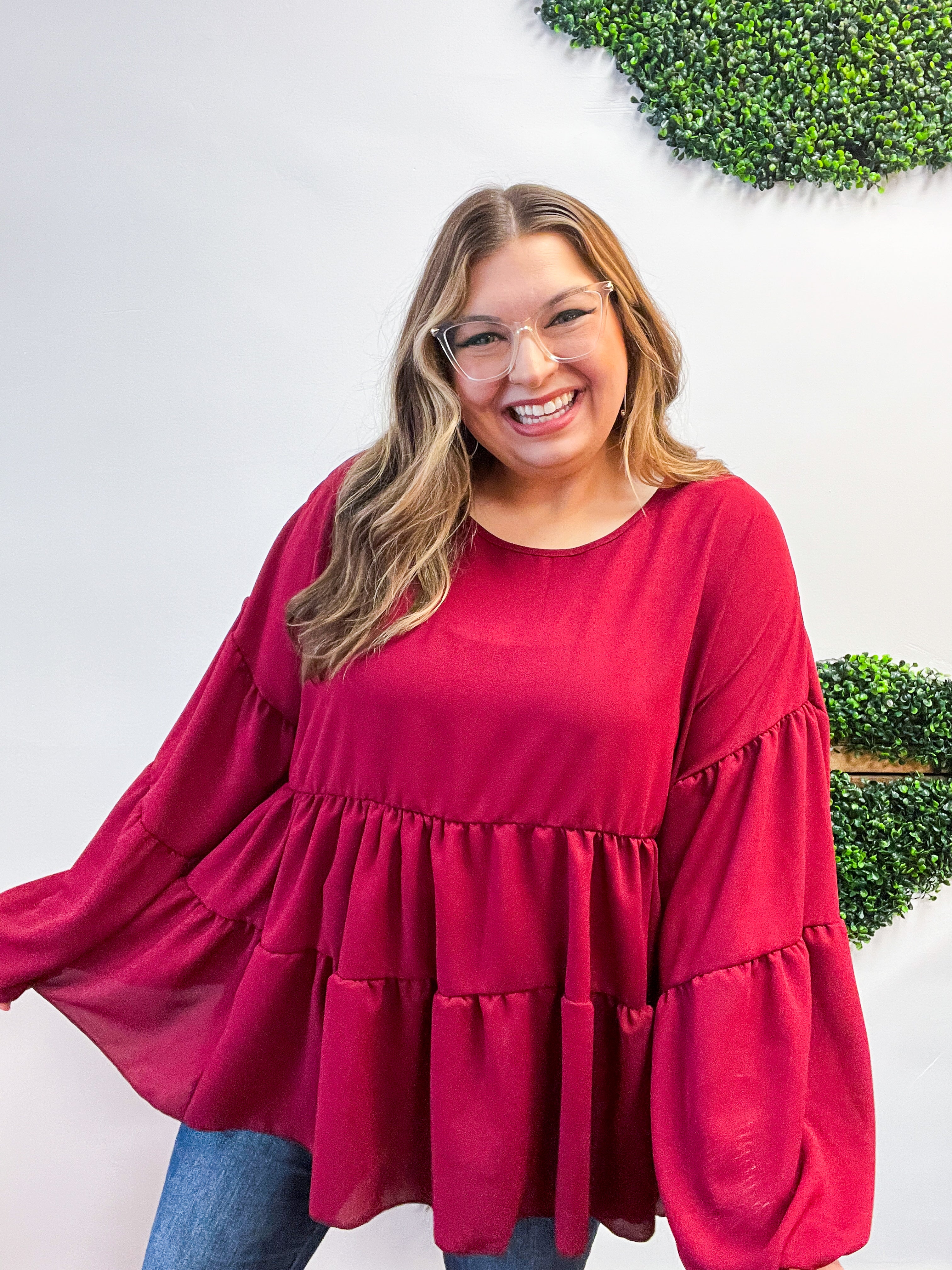 Autumn Breeze Tiered Top in Wine