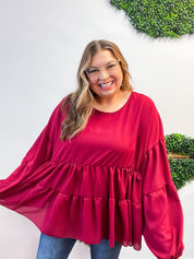 Autumn Breeze Tiered Top in Wine