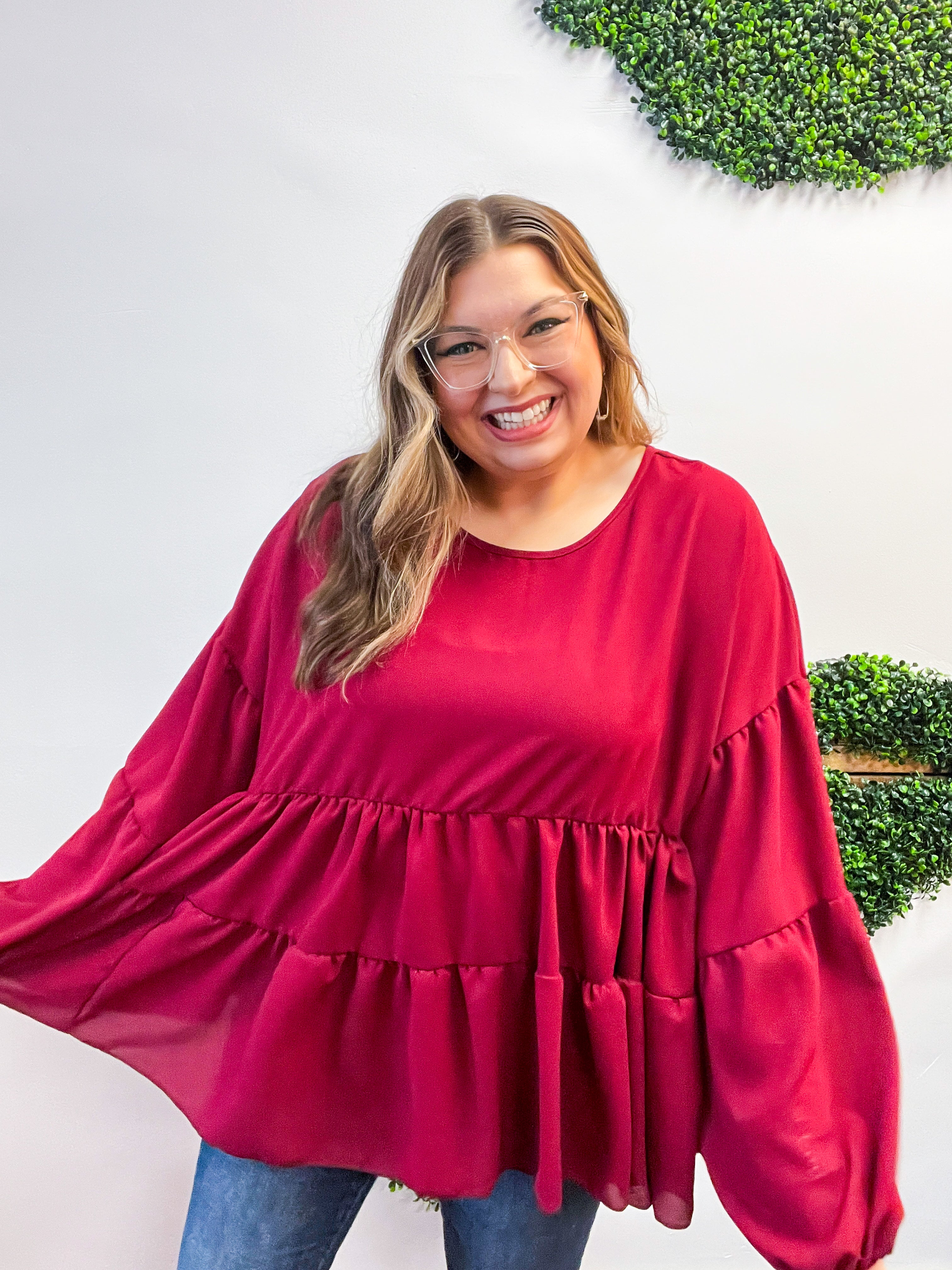 Autumn Breeze Tiered Top in Wine