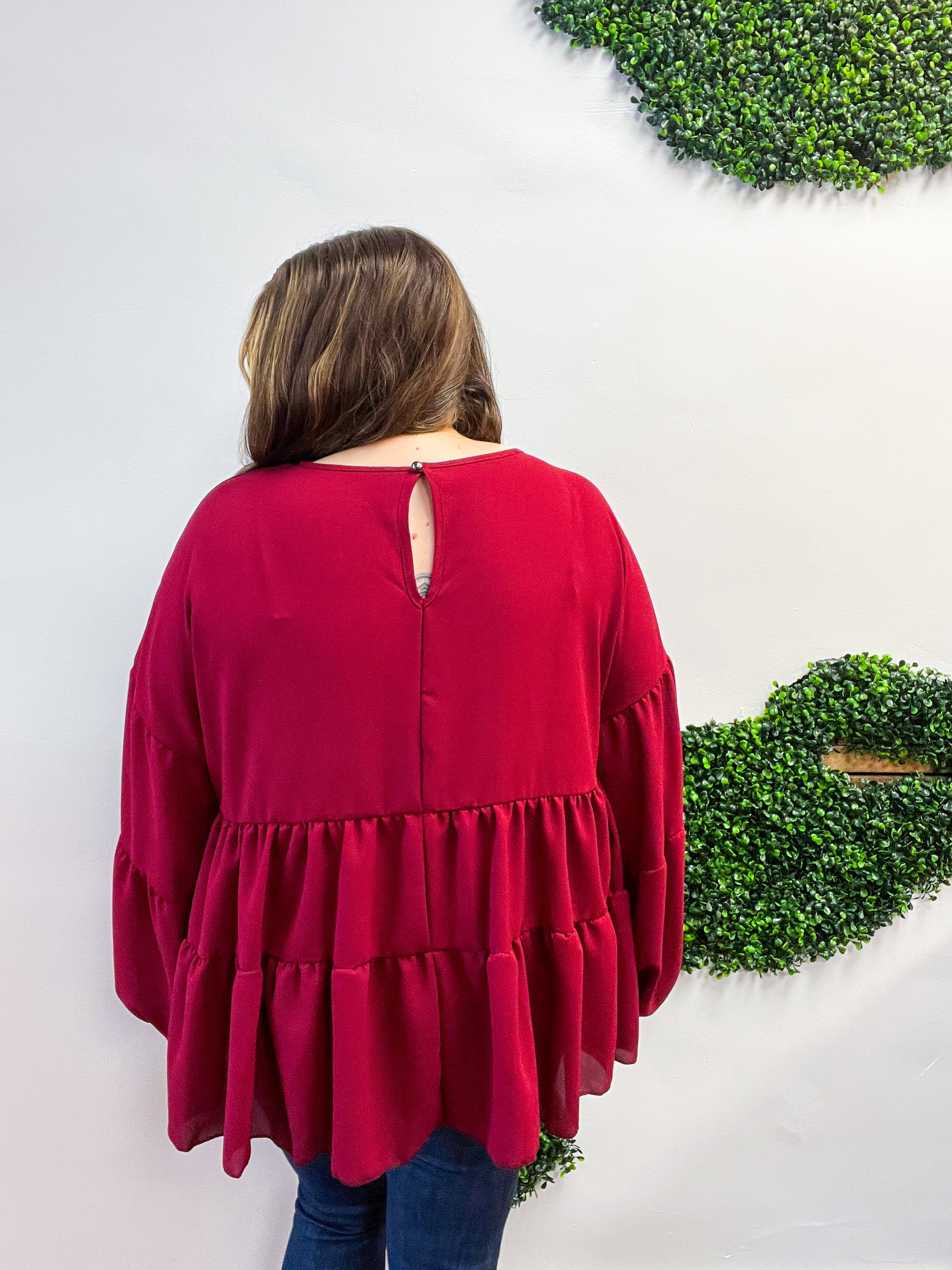 Autumn Breeze Tiered Top in Wine