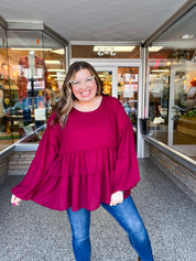 Autumn Breeze Tiered Top in Wine