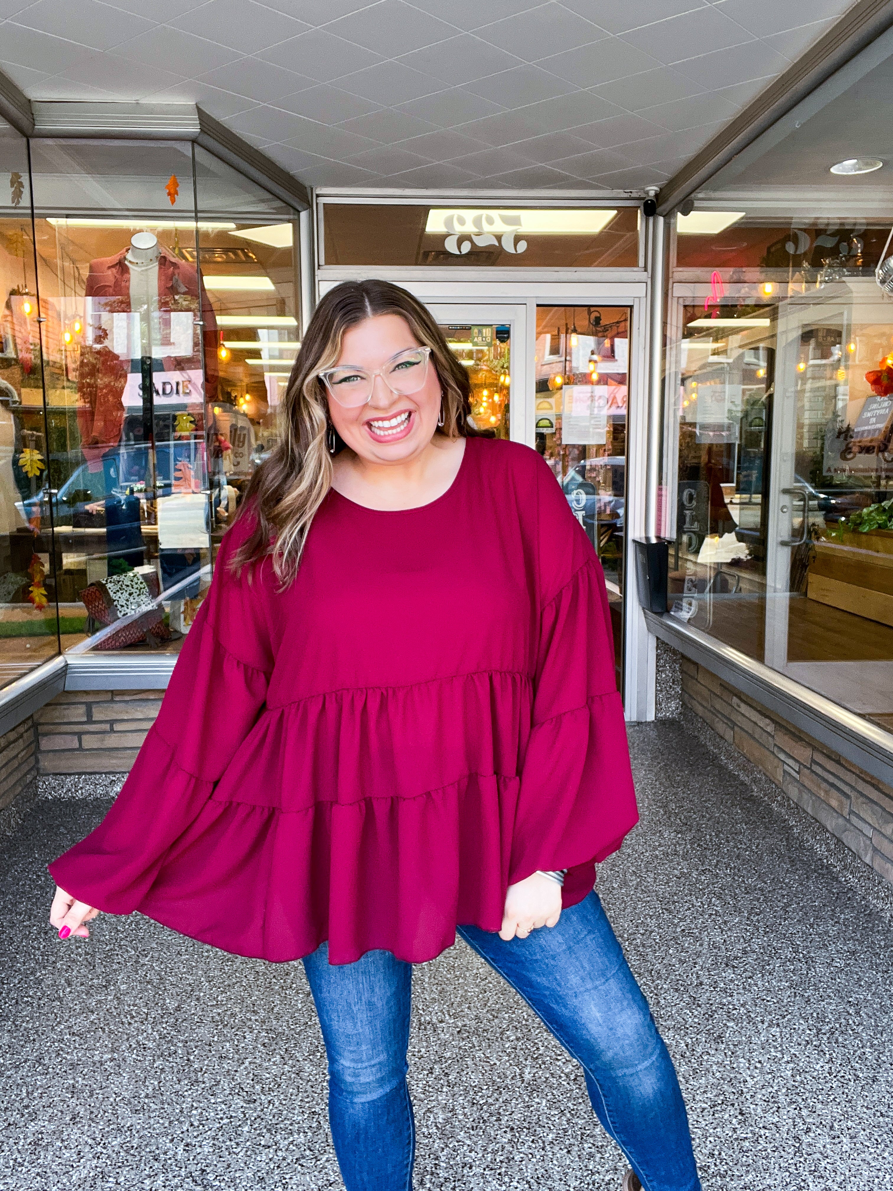 Autumn Breeze Tiered Top in Wine