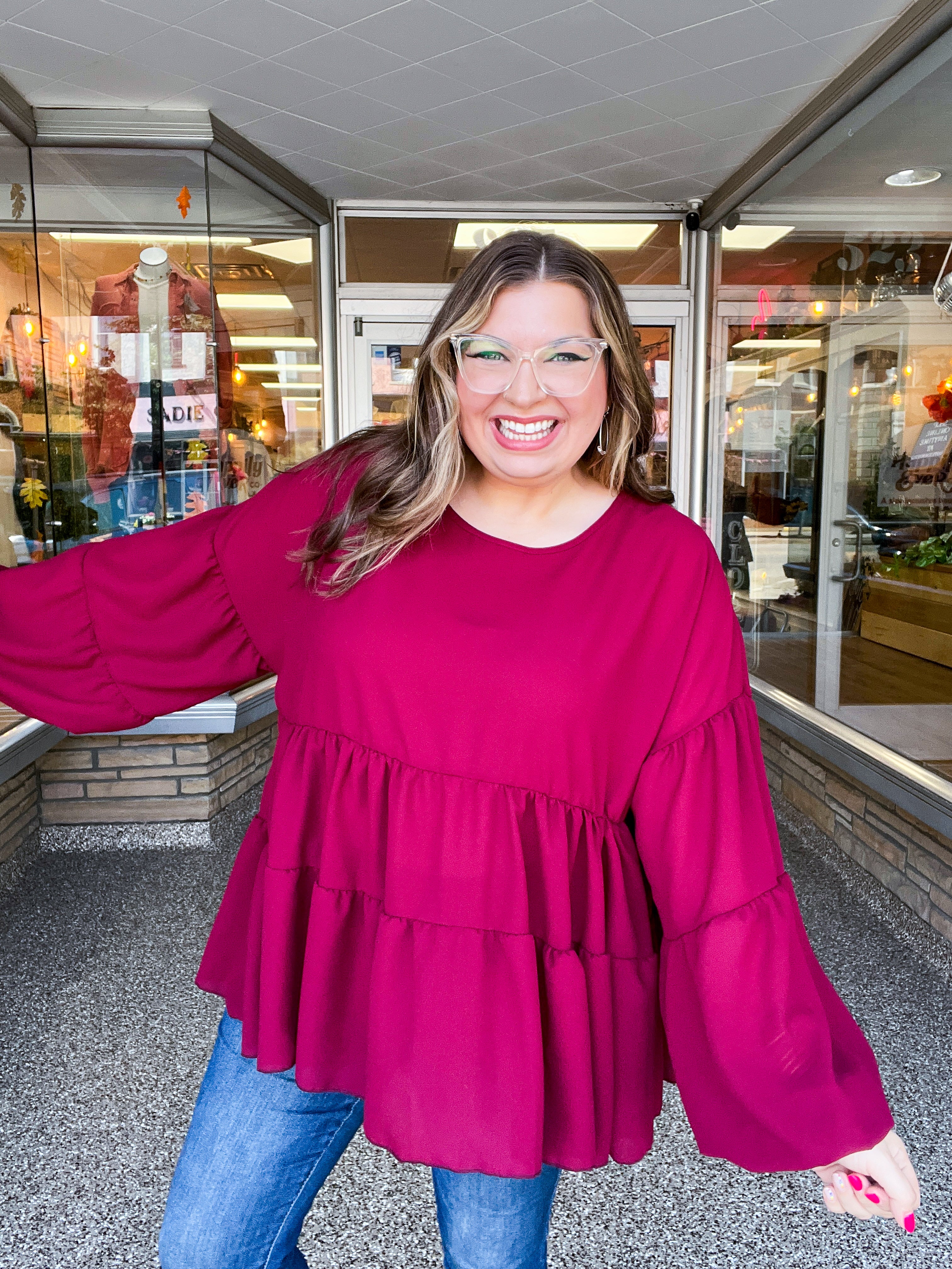 Autumn Breeze Tiered Top in Wine