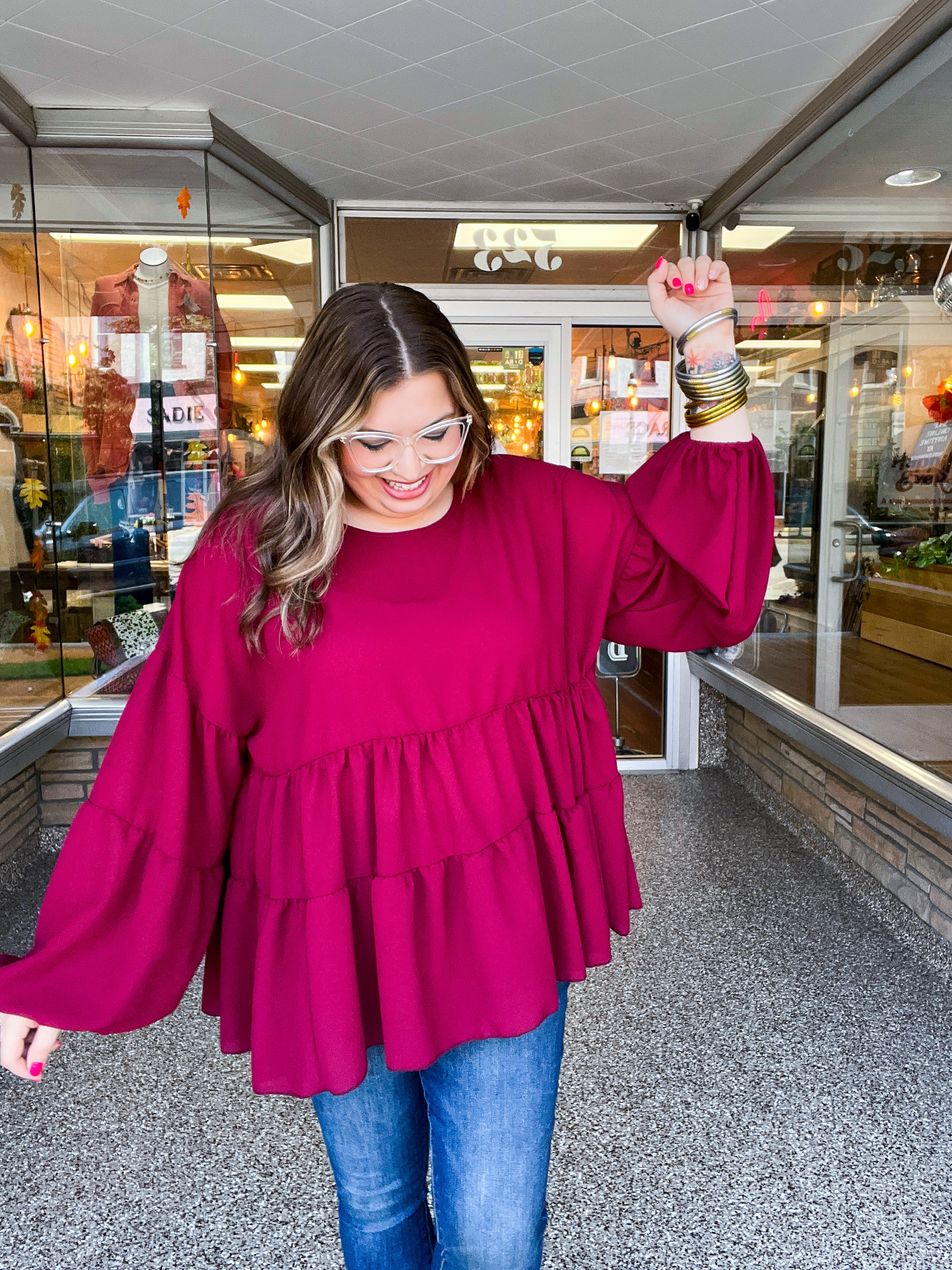 Autumn Breeze Tiered Top in Wine