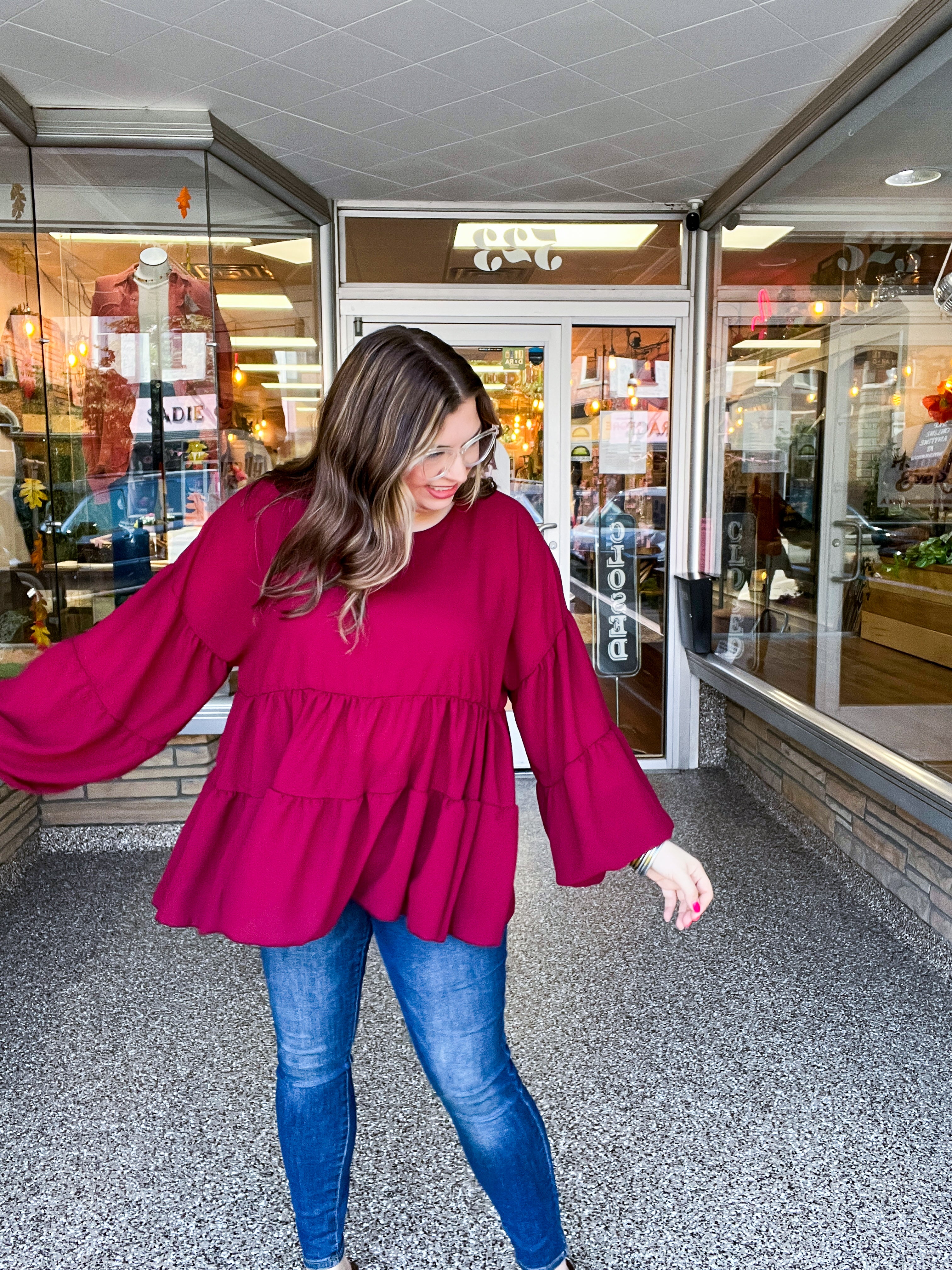 Autumn Breeze Tiered Top in Wine