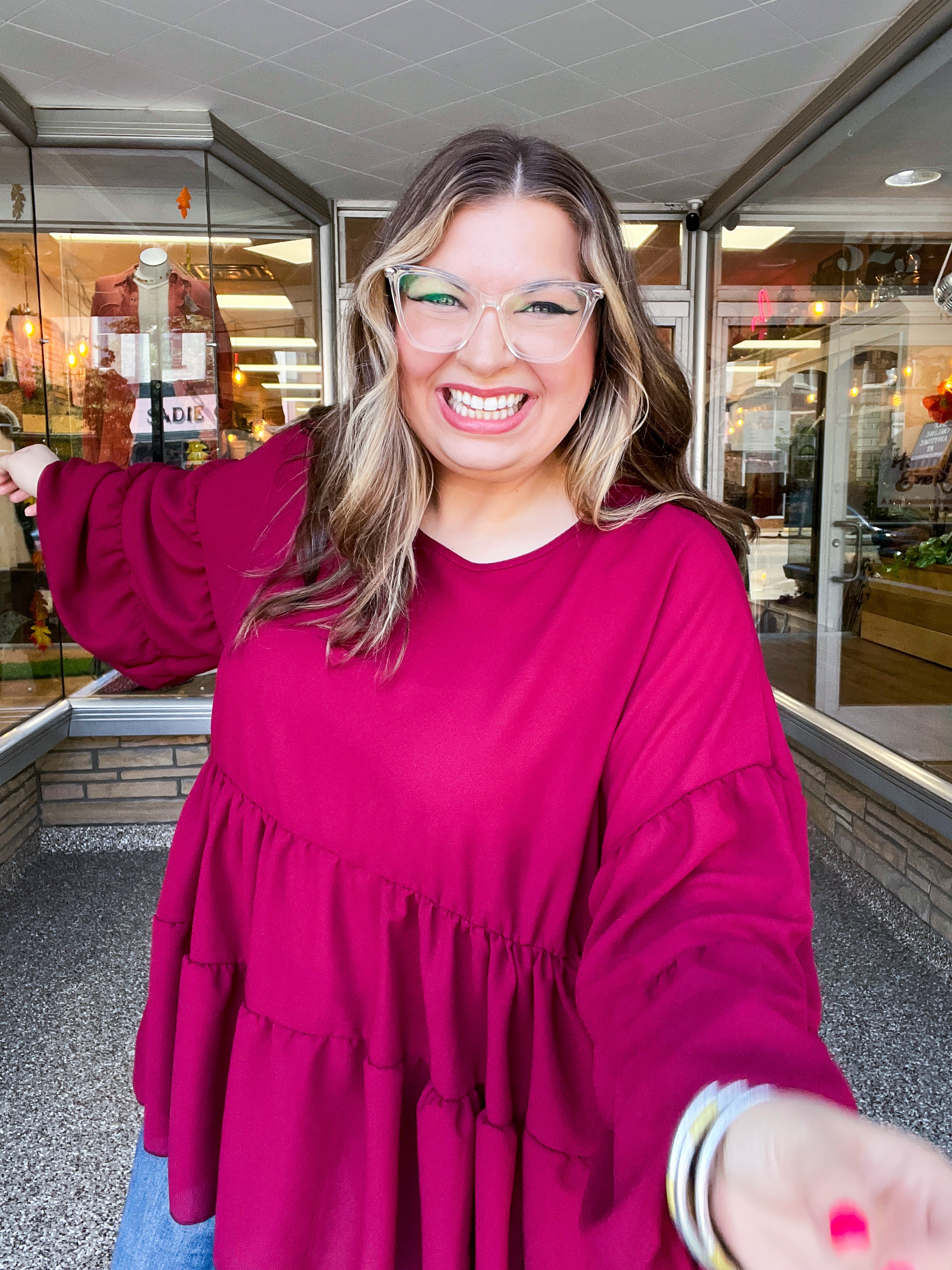 Autumn Breeze Tiered Top in Wine