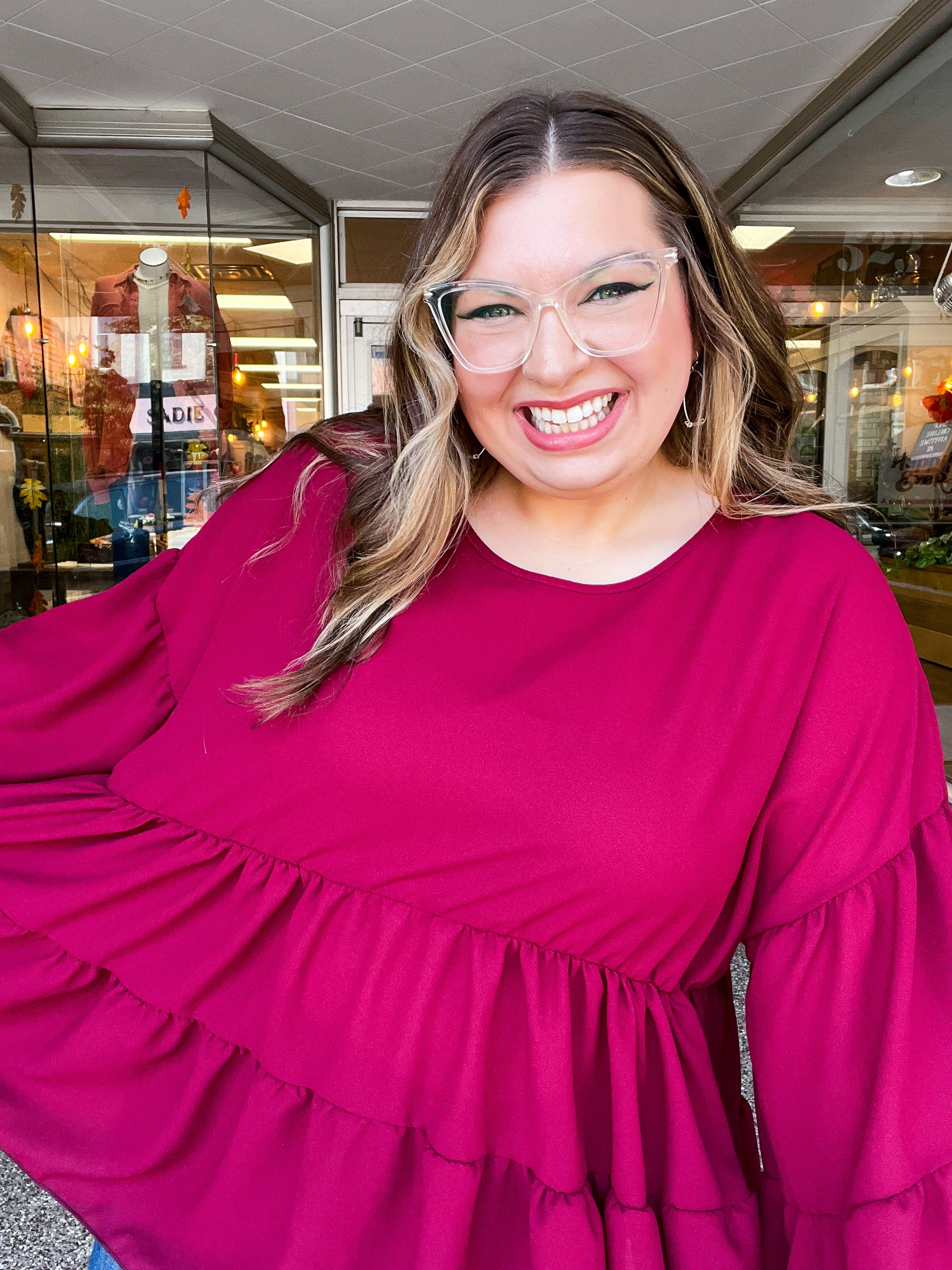 Autumn Breeze Tiered Top in Wine