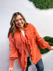 Rustic Ruffles Shacket in Rust